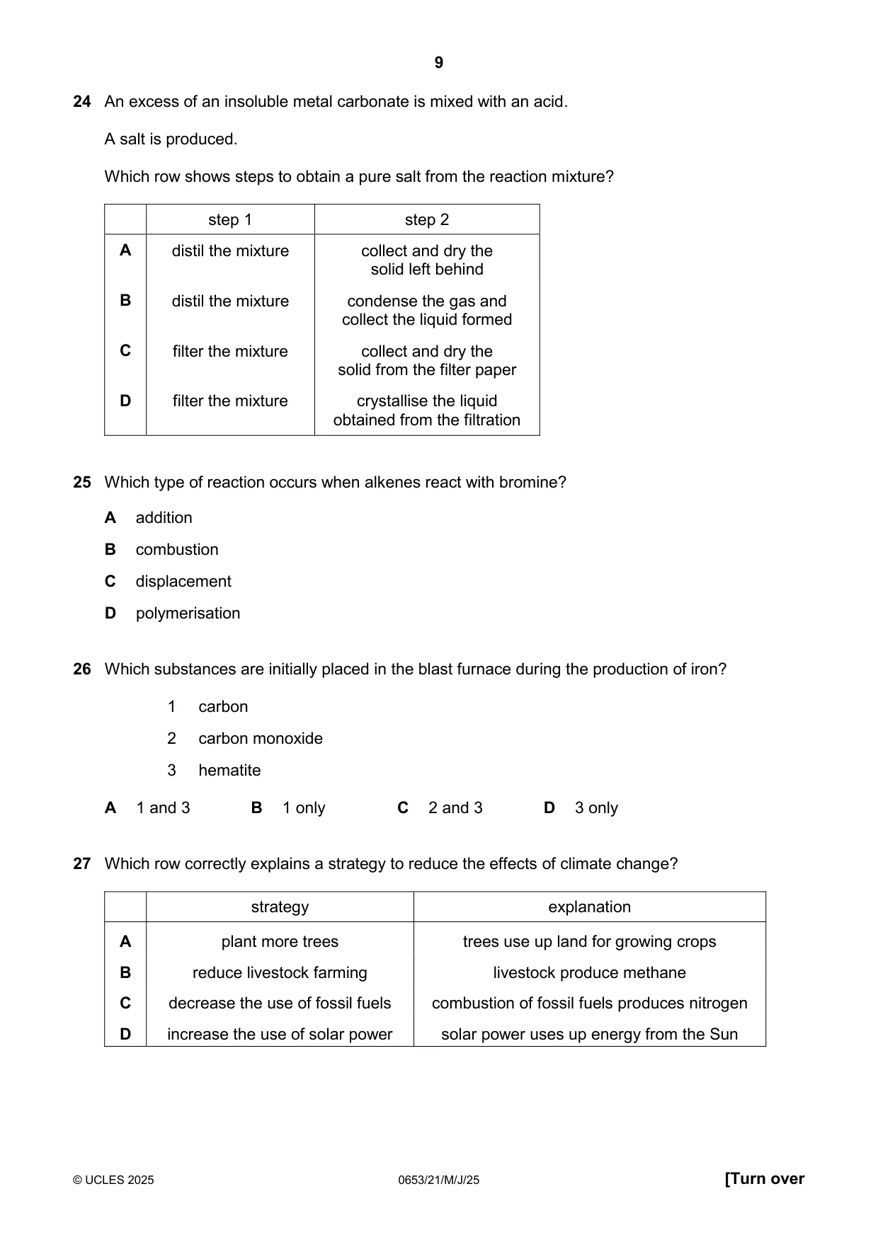 Cambridge IGCSE Science - Combined 0653 2025 May/June Paper 2 · Variant 1 question paper, page 9 of 16