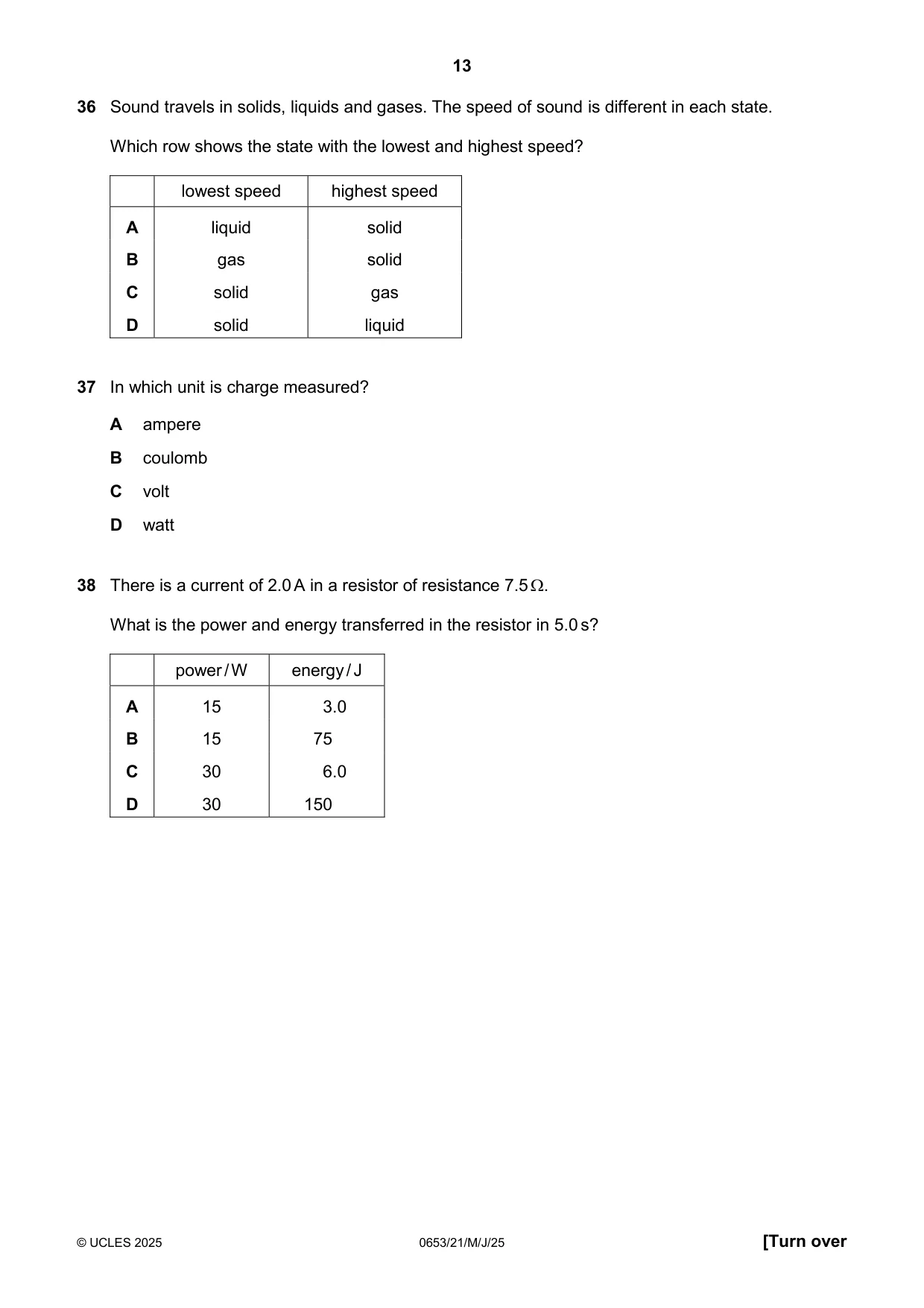 Cambridge IGCSE Science - Combined 0653 2025 May/June Paper 2 · Variant 1 question paper, page 13 of 16