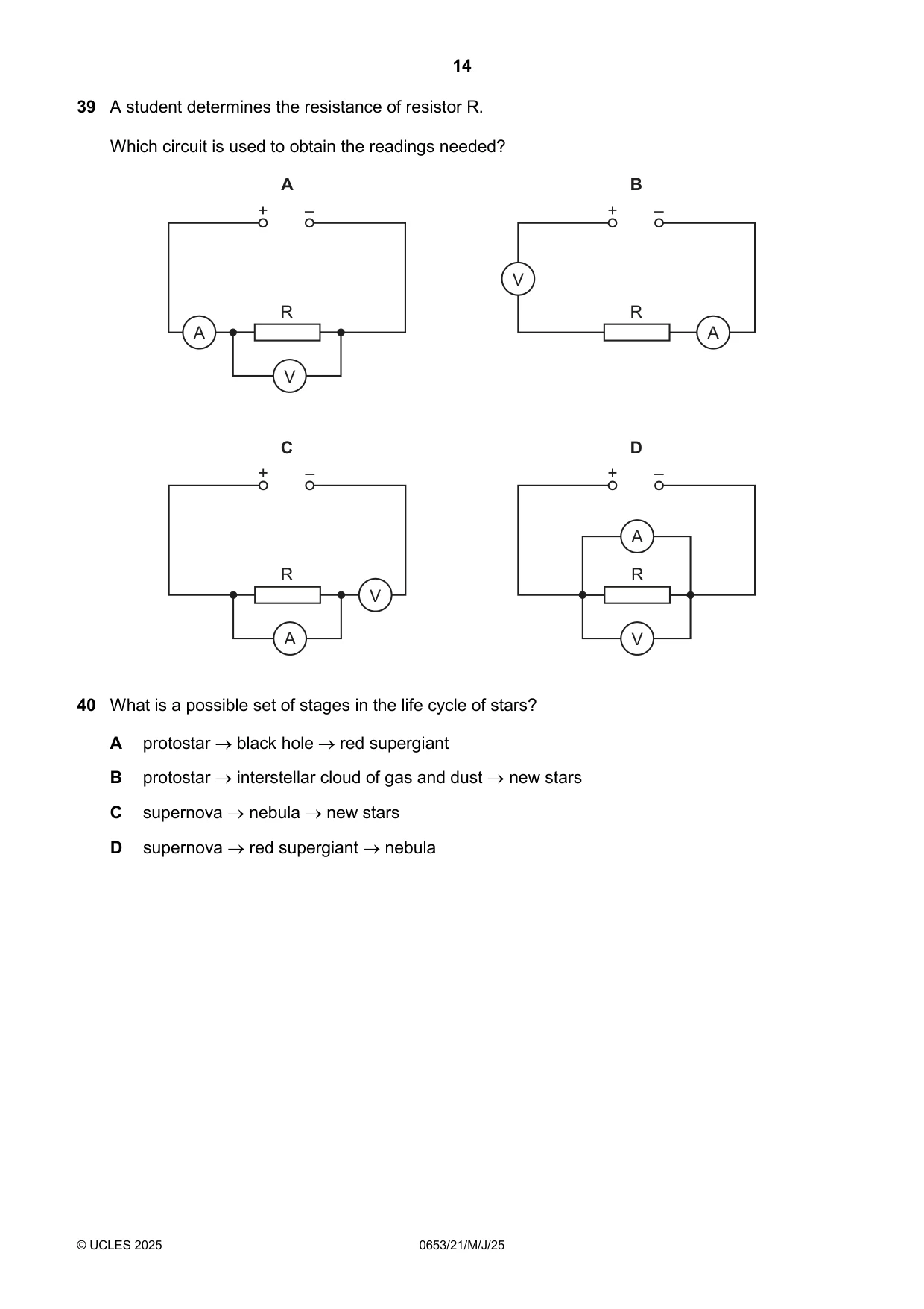 Cambridge IGCSE Science - Combined 0653 2025 May/June Paper 2 · Variant 1 question paper, page 14 of 16