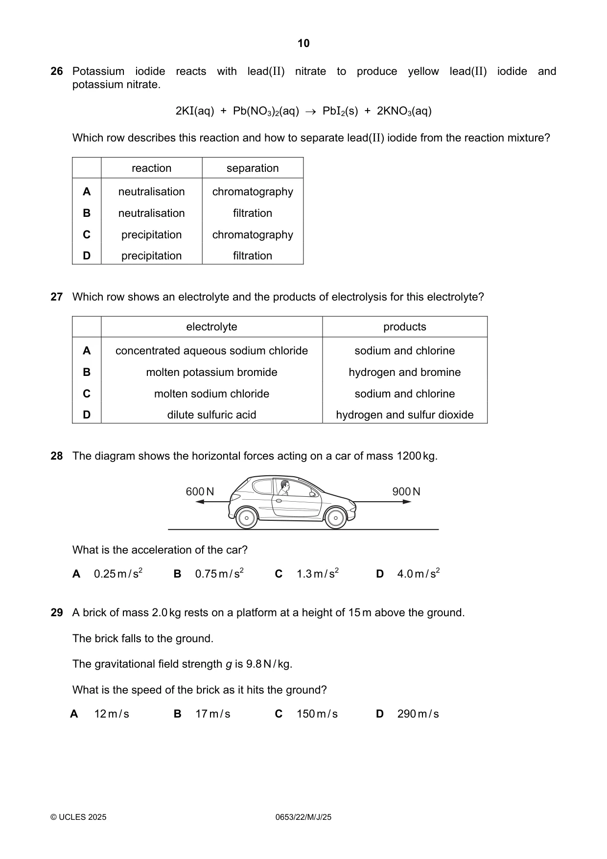 Cambridge IGCSE Science - Combined 0653 2025 May/June Paper 2 · Variant 2 question paper, page 10 of 16