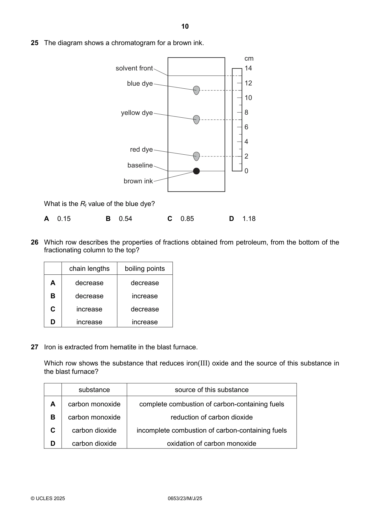 Cambridge IGCSE Science - Combined 0653 2025 May/June Paper 2 · Variant 3 question paper, page 10 of 16