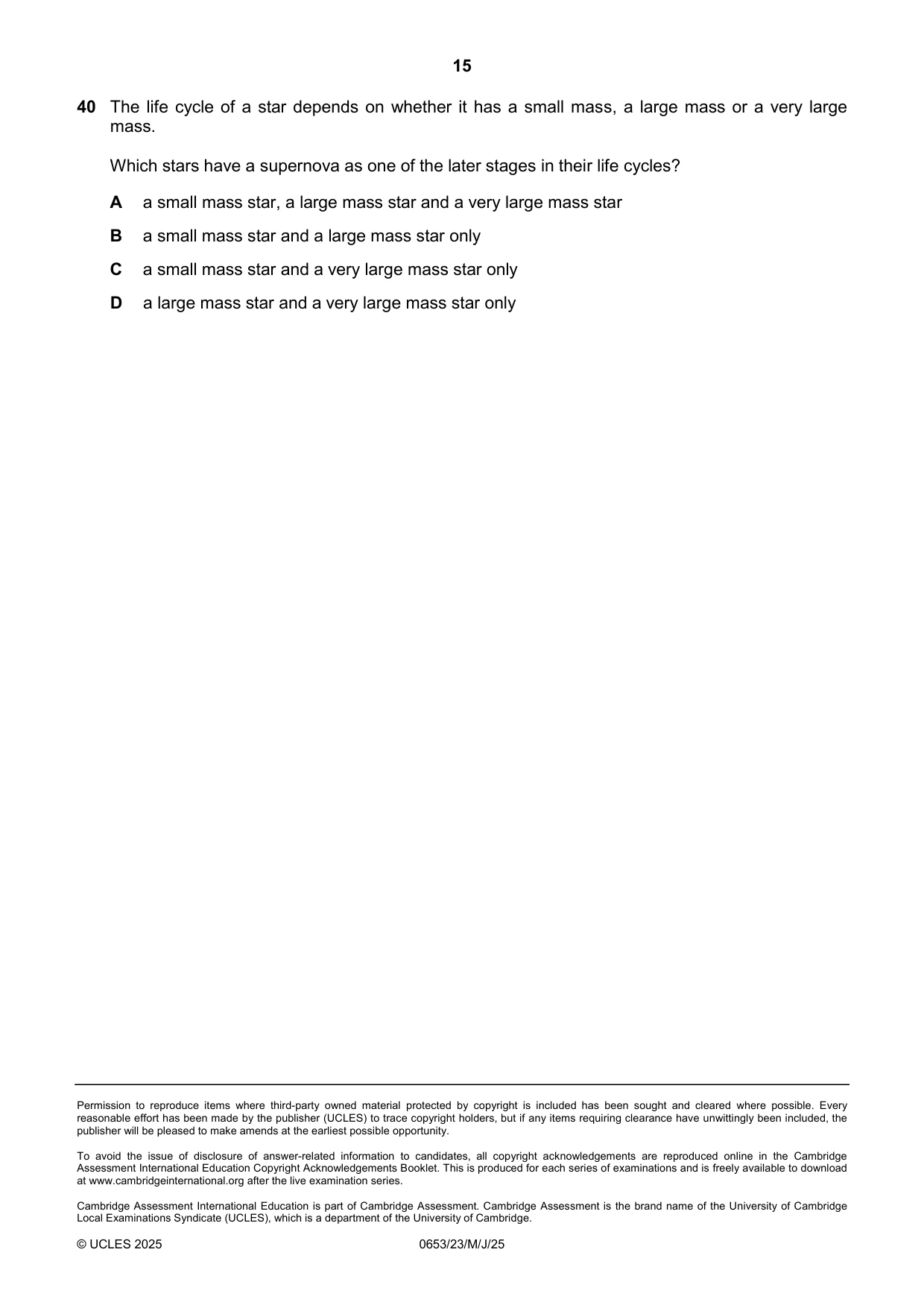 Cambridge IGCSE Science - Combined 0653 2025 May/June Paper 2 · Variant 3 question paper, page 15 of 16