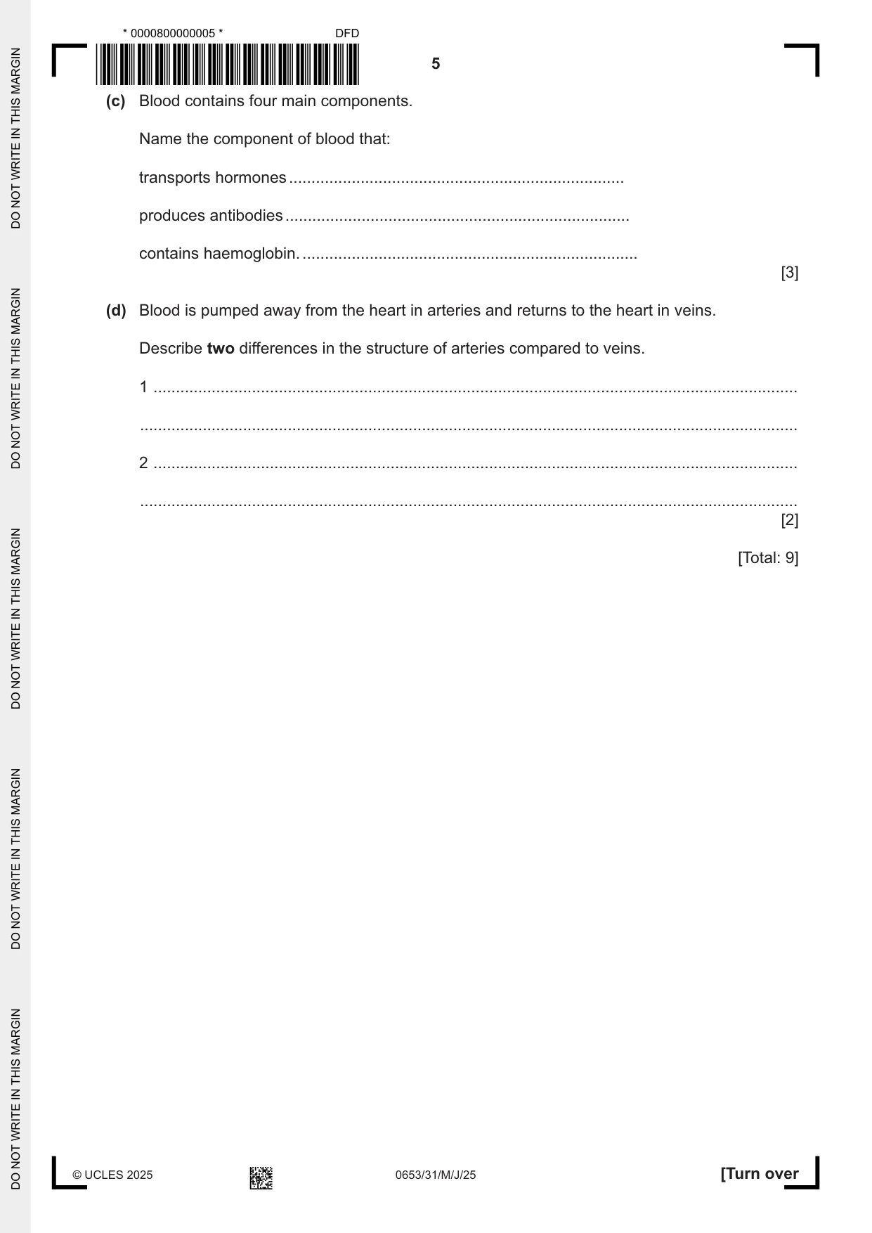 Cambridge IGCSE Science - Combined 0653 2025 May/June Paper 3 · Variant 1 question paper, page 5 of 20