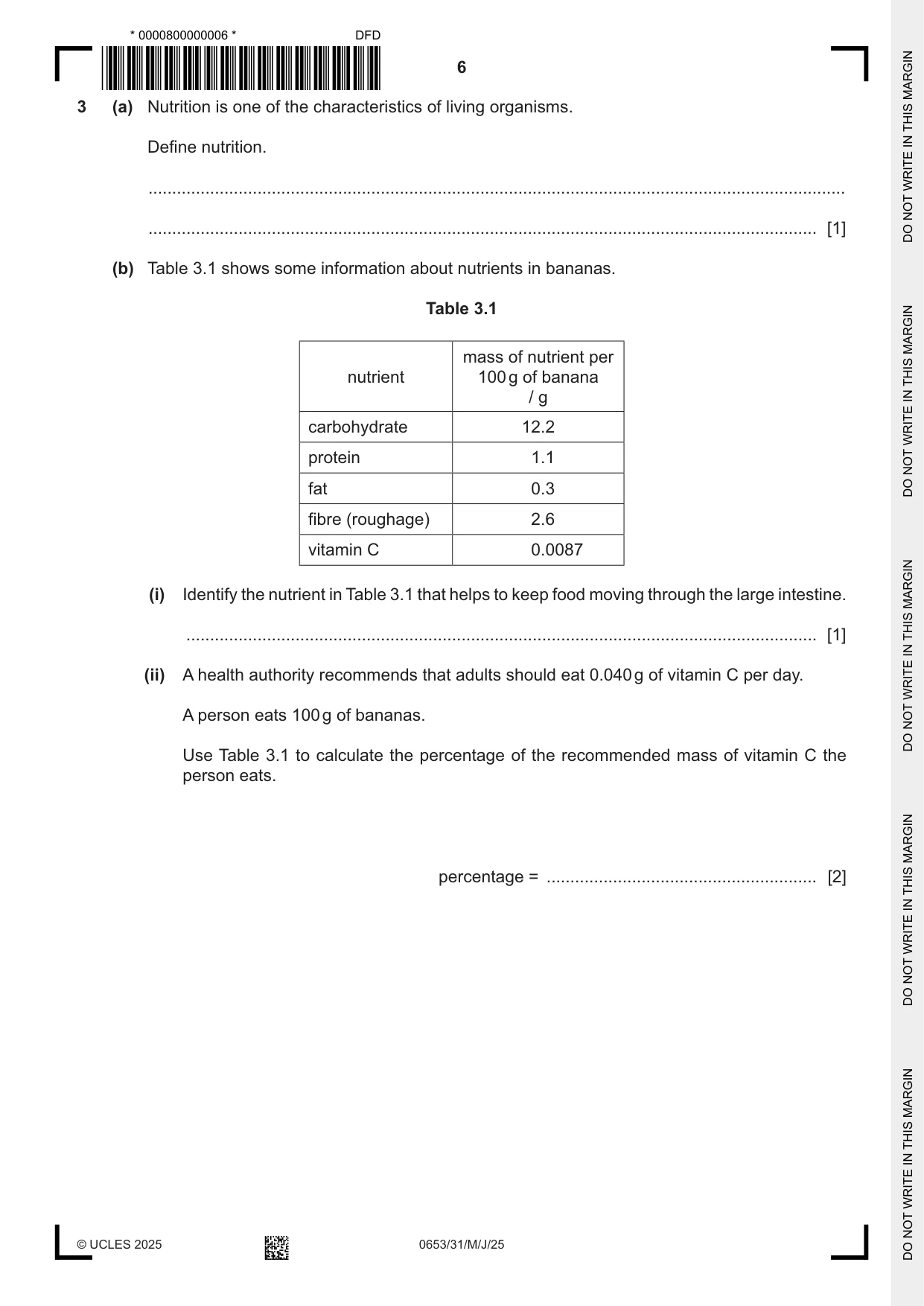 Cambridge IGCSE Science - Combined 0653 2025 May/June Paper 3 · Variant 1 question paper, page 6 of 20