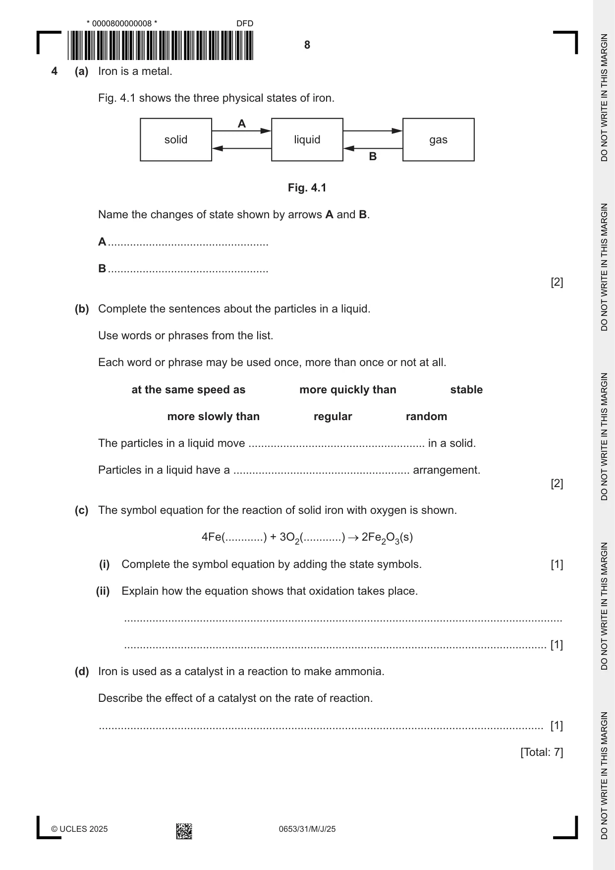 Cambridge IGCSE Science - Combined 0653 2025 May/June Paper 3 · Variant 1 question paper, page 8 of 20