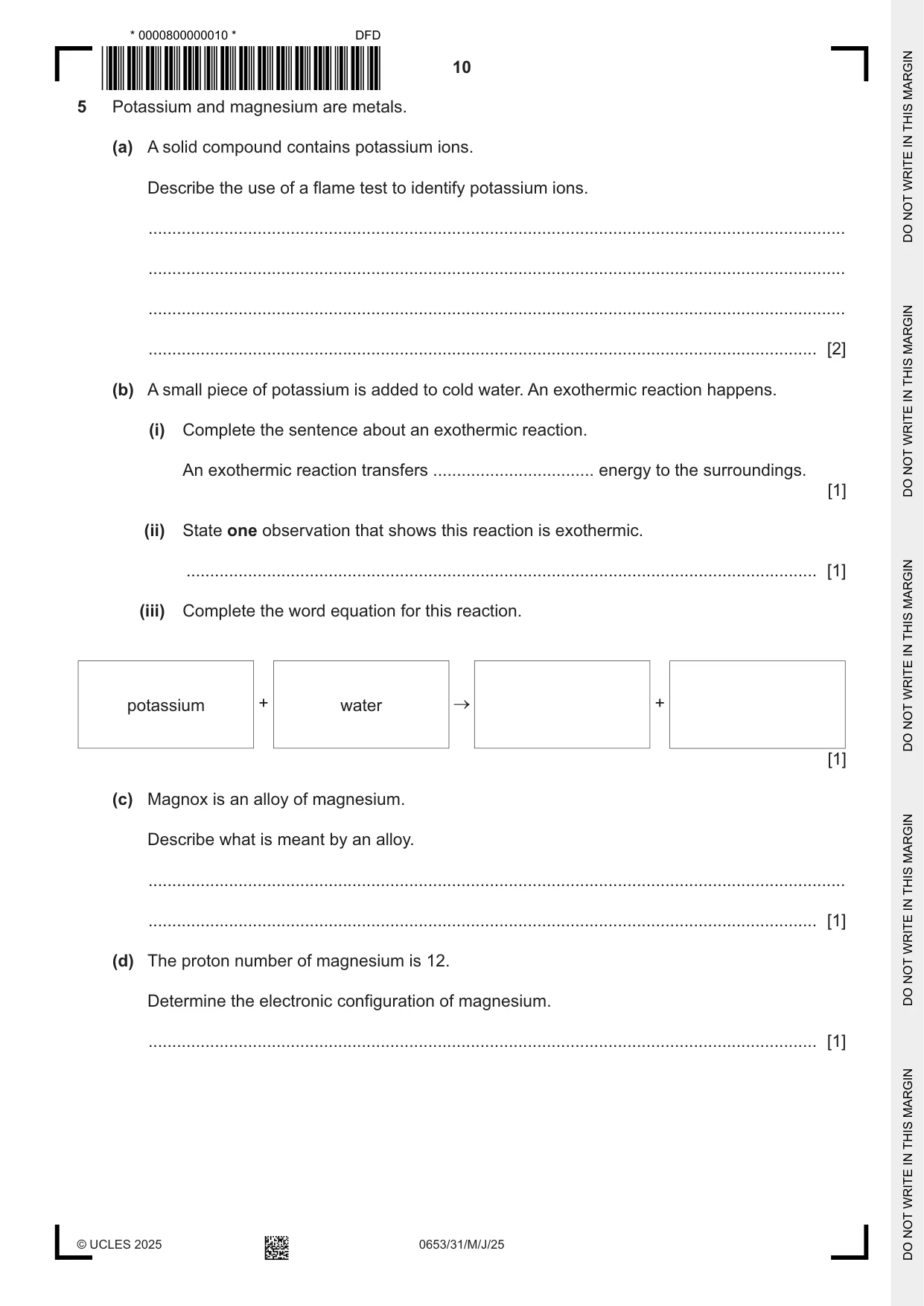 Cambridge IGCSE Science - Combined 0653 2025 May/June Paper 3 · Variant 1 question paper, page 10 of 20