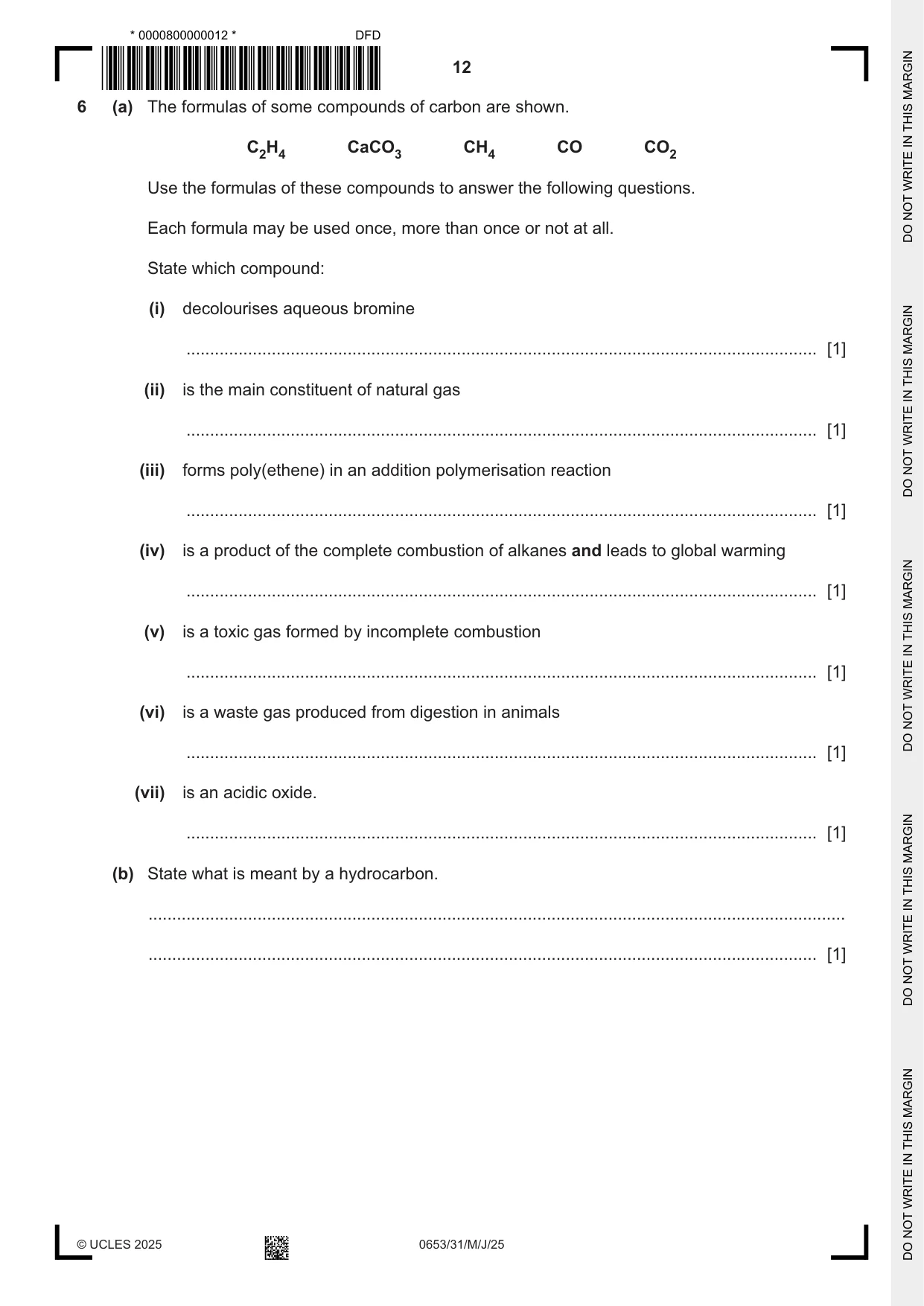 Cambridge IGCSE Science - Combined 0653 2025 May/June Paper 3 · Variant 1 question paper, page 12 of 20