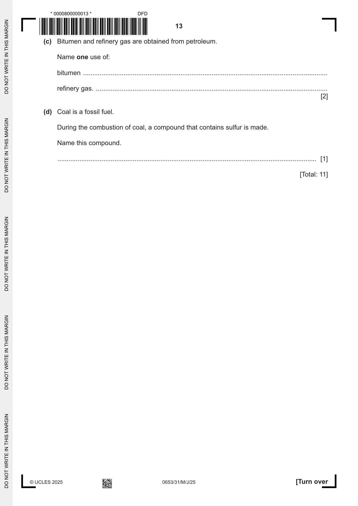 Cambridge IGCSE Science - Combined 0653 2025 May/June Paper 3 · Variant 1 question paper, page 13 of 20