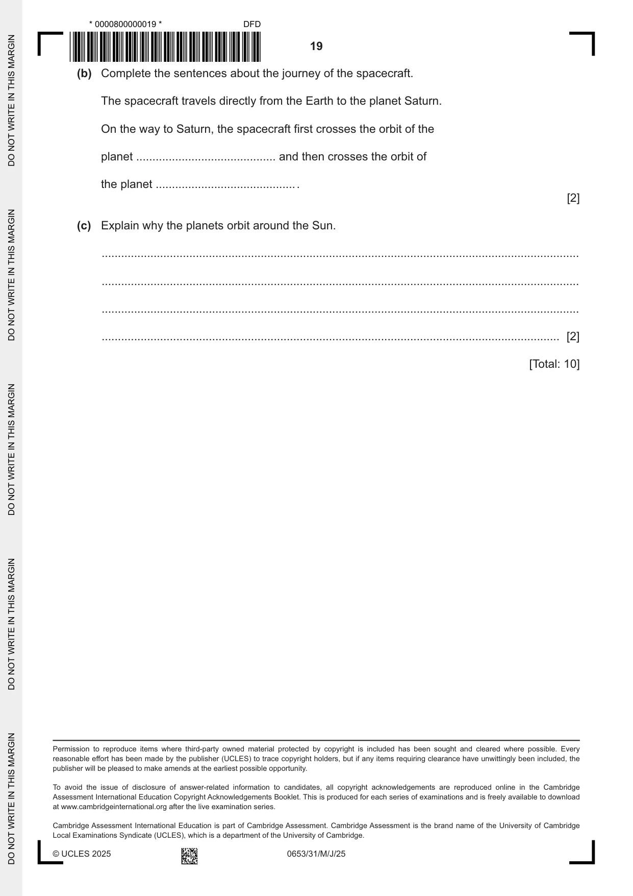 Cambridge IGCSE Science - Combined 0653 2025 May/June Paper 3 · Variant 1 question paper, page 19 of 20