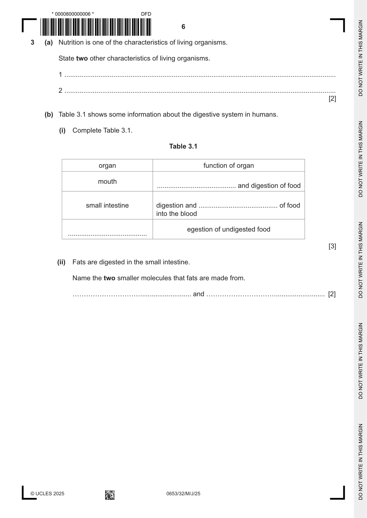 Cambridge IGCSE Science - Combined 0653 2025 May/June Paper 3 · Variant 2 question paper, page 6 of 20