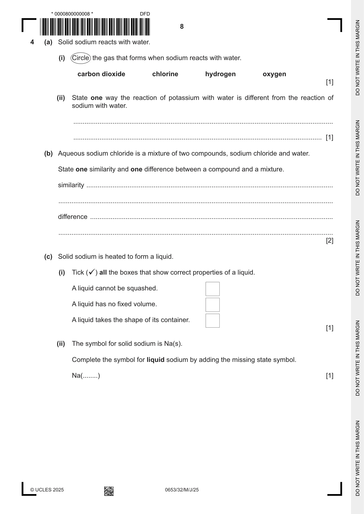 Cambridge IGCSE Science - Combined 0653 2025 May/June Paper 3 · Variant 2 question paper, page 8 of 20