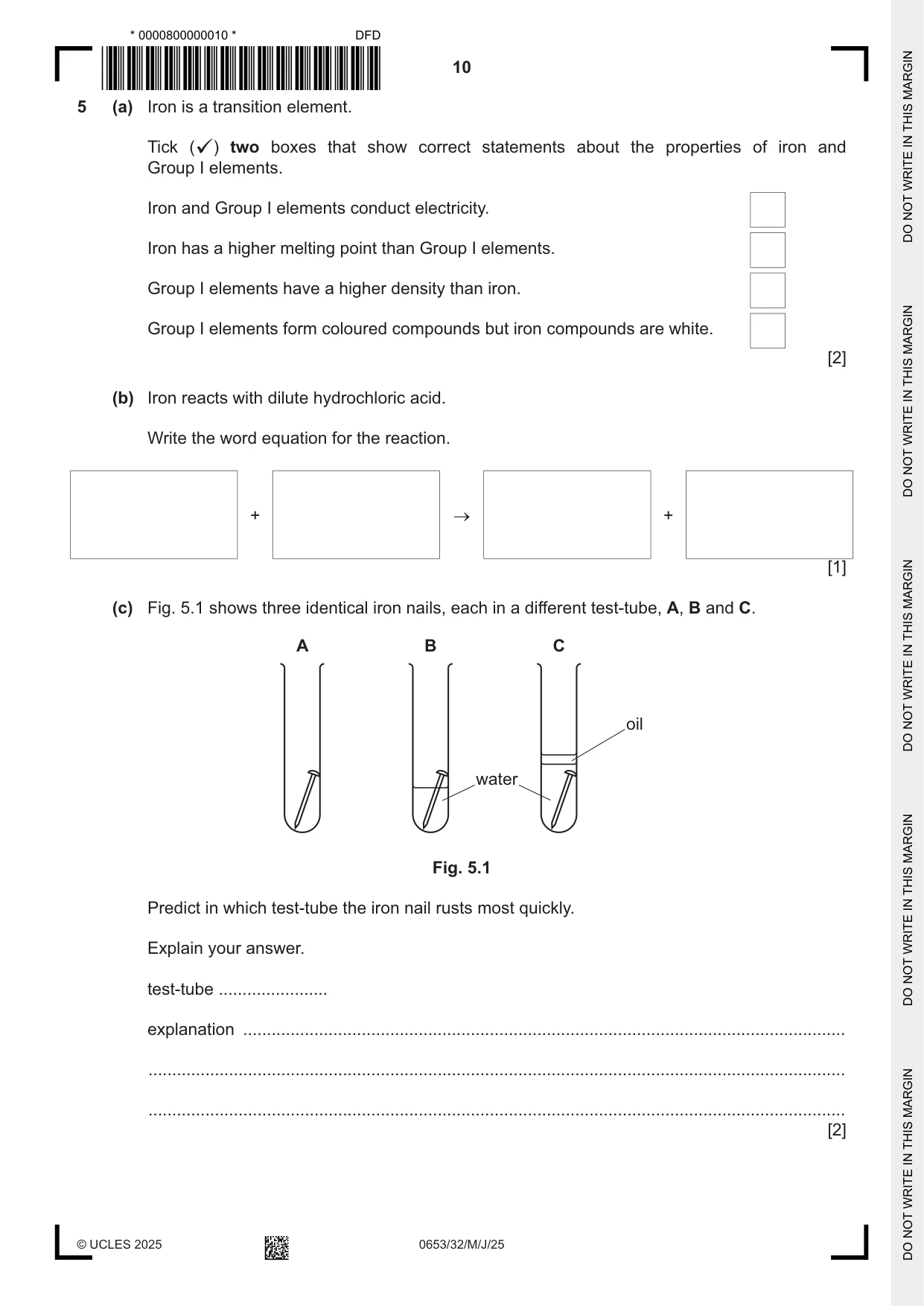 Cambridge IGCSE Science - Combined 0653 2025 May/June Paper 3 · Variant 2 question paper, page 10 of 20