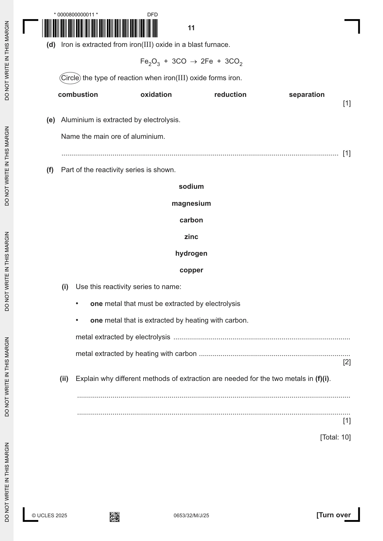 Cambridge IGCSE Science - Combined 0653 2025 May/June Paper 3 · Variant 2 question paper, page 11 of 20