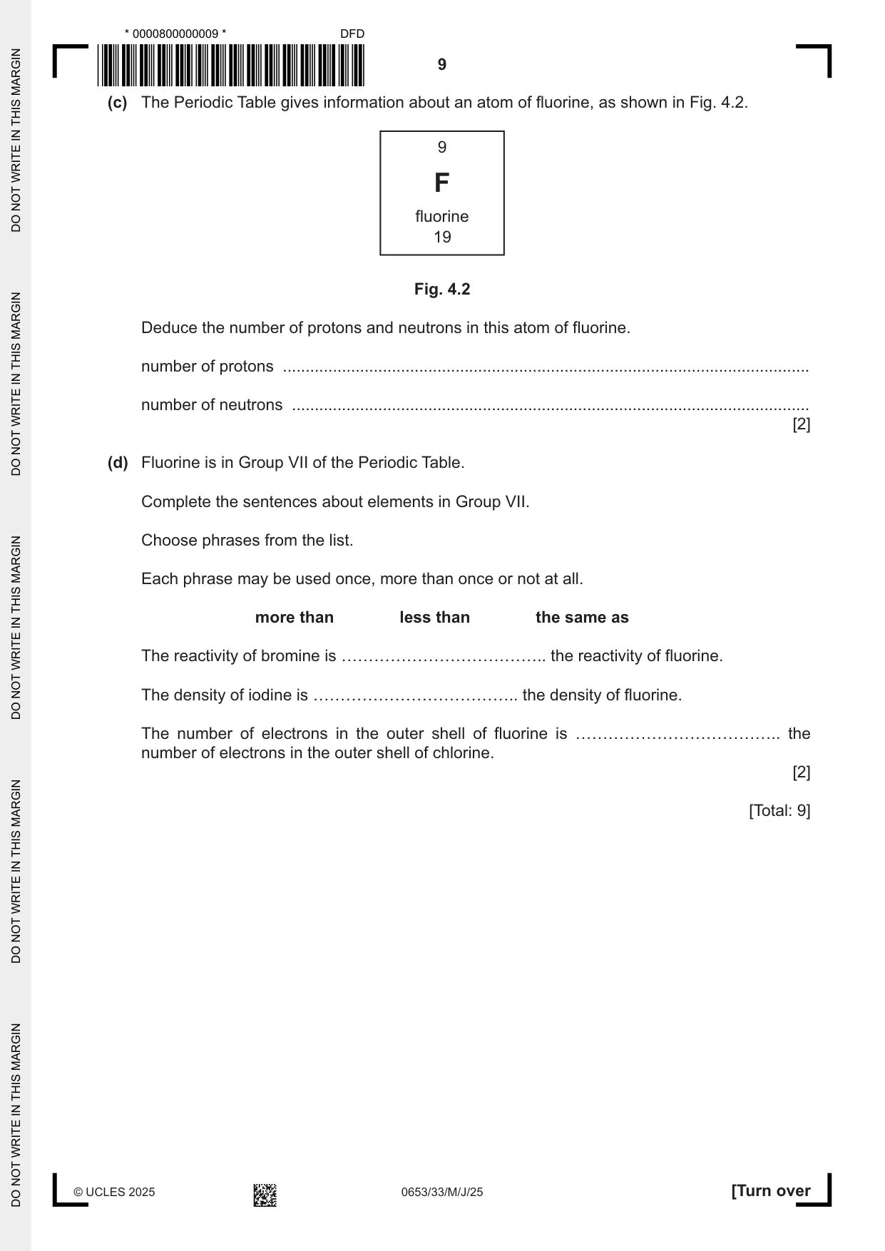 Cambridge IGCSE Science - Combined 0653 2025 May/June Paper 3 · Variant 3 question paper, page 9 of 20