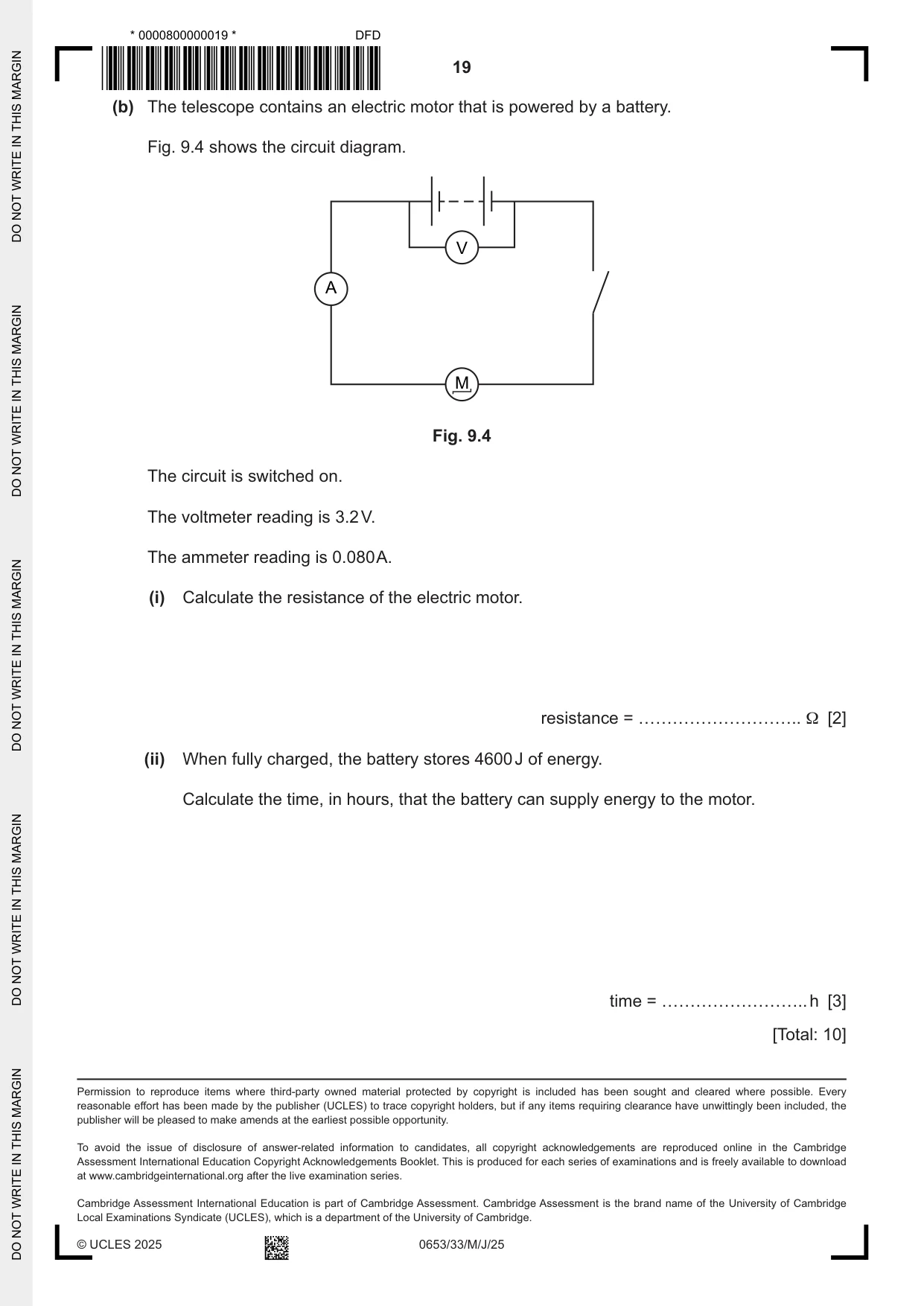 Cambridge IGCSE Science - Combined 0653 2025 May/June Paper 3 · Variant 3 question paper, page 19 of 20