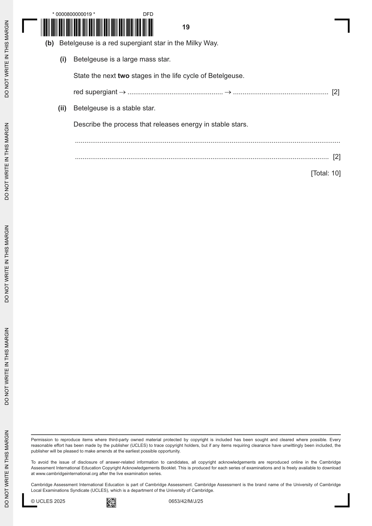 Cambridge IGCSE Science - Combined 0653 2025 May/June Paper 4 · Variant 2 question paper, page 19 of 20