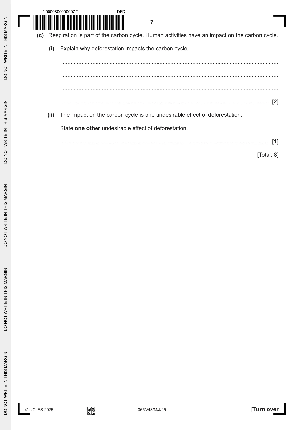 Cambridge IGCSE Science - Combined 0653 2025 May/June Paper 4 · Variant 3 question paper, page 7 of 20