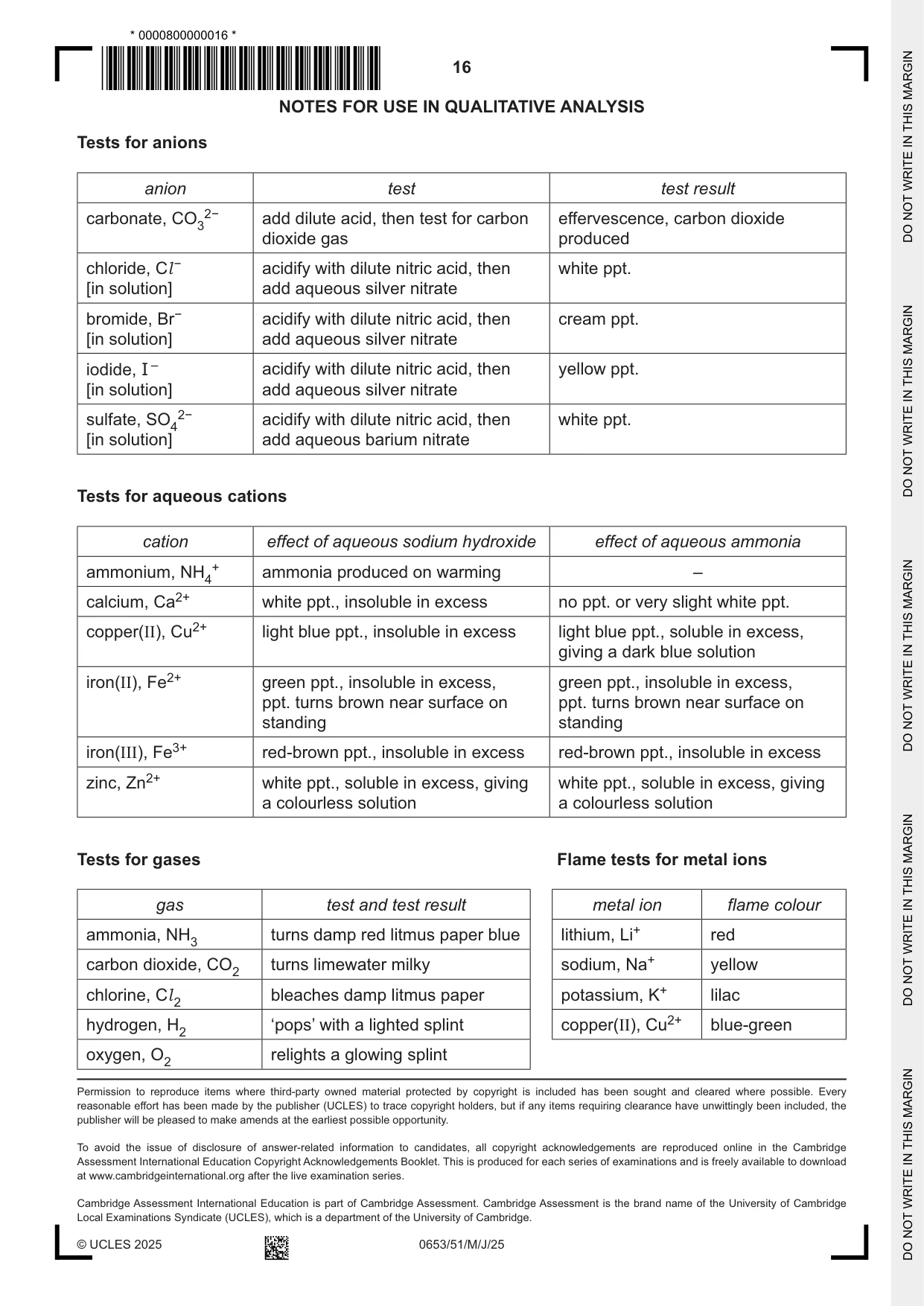 Cambridge IGCSE Science - Combined 0653 2025 May/June Paper 5 · Variant 1 question paper, page 16 of 16