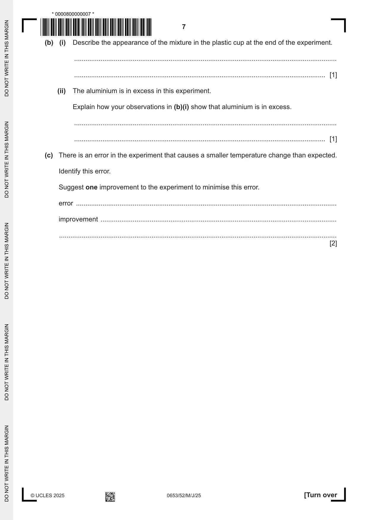 Cambridge IGCSE Science - Combined 0653 2025 May/June Paper 5 · Variant 2 question paper, page 7 of 16