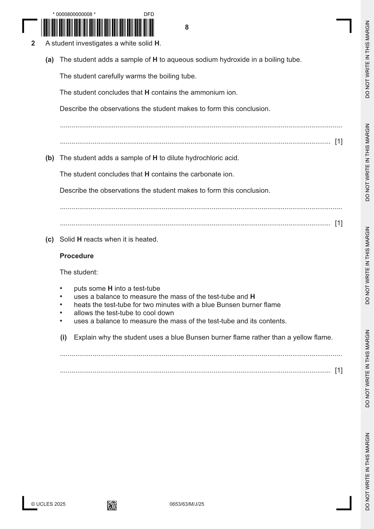 Cambridge IGCSE Science - Combined 0653 2025 May/June Paper 6 · Variant 3 question paper, page 8 of 16