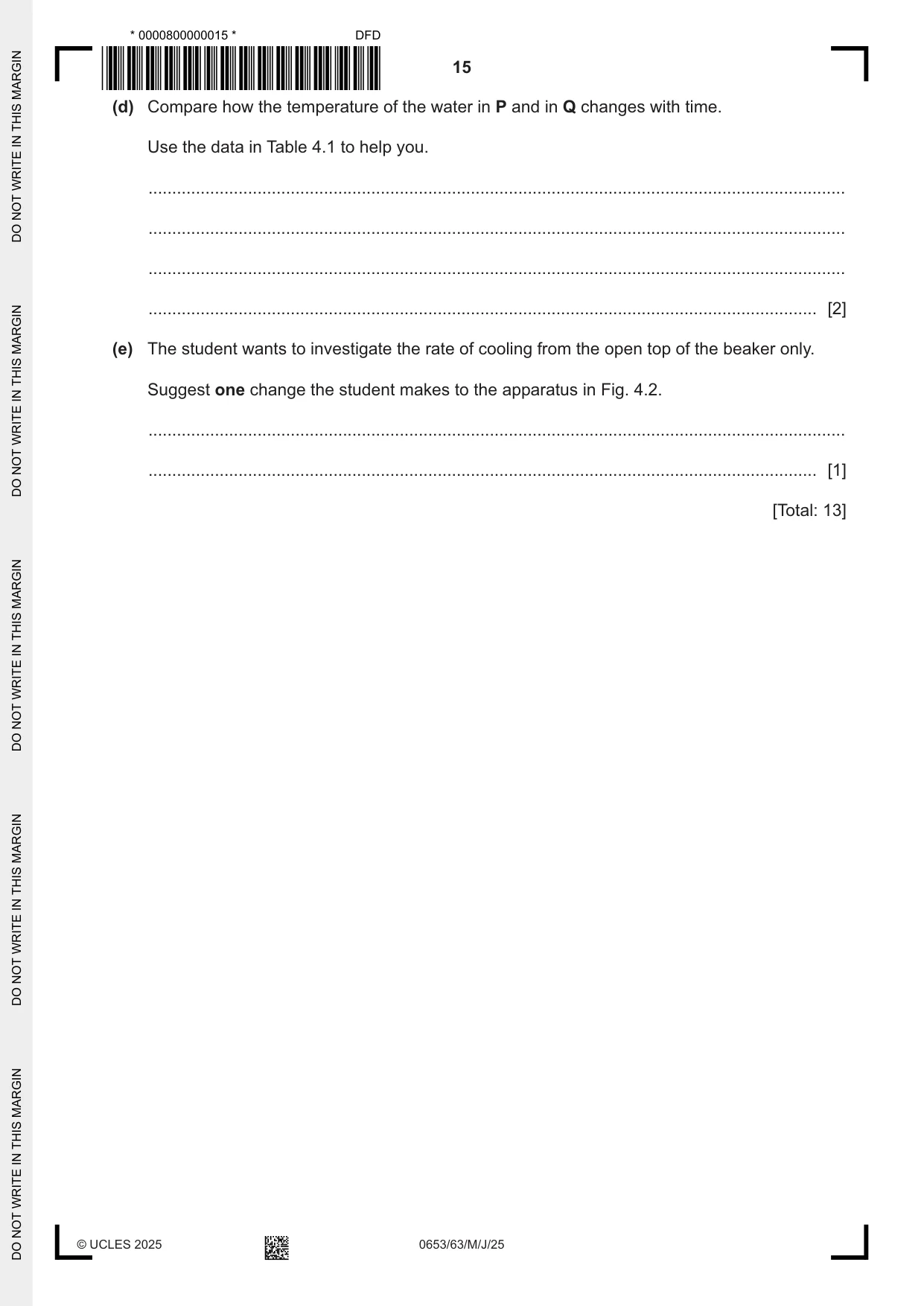 Cambridge IGCSE Science - Combined 0653 2025 May/June Paper 6 · Variant 3 question paper, page 15 of 16