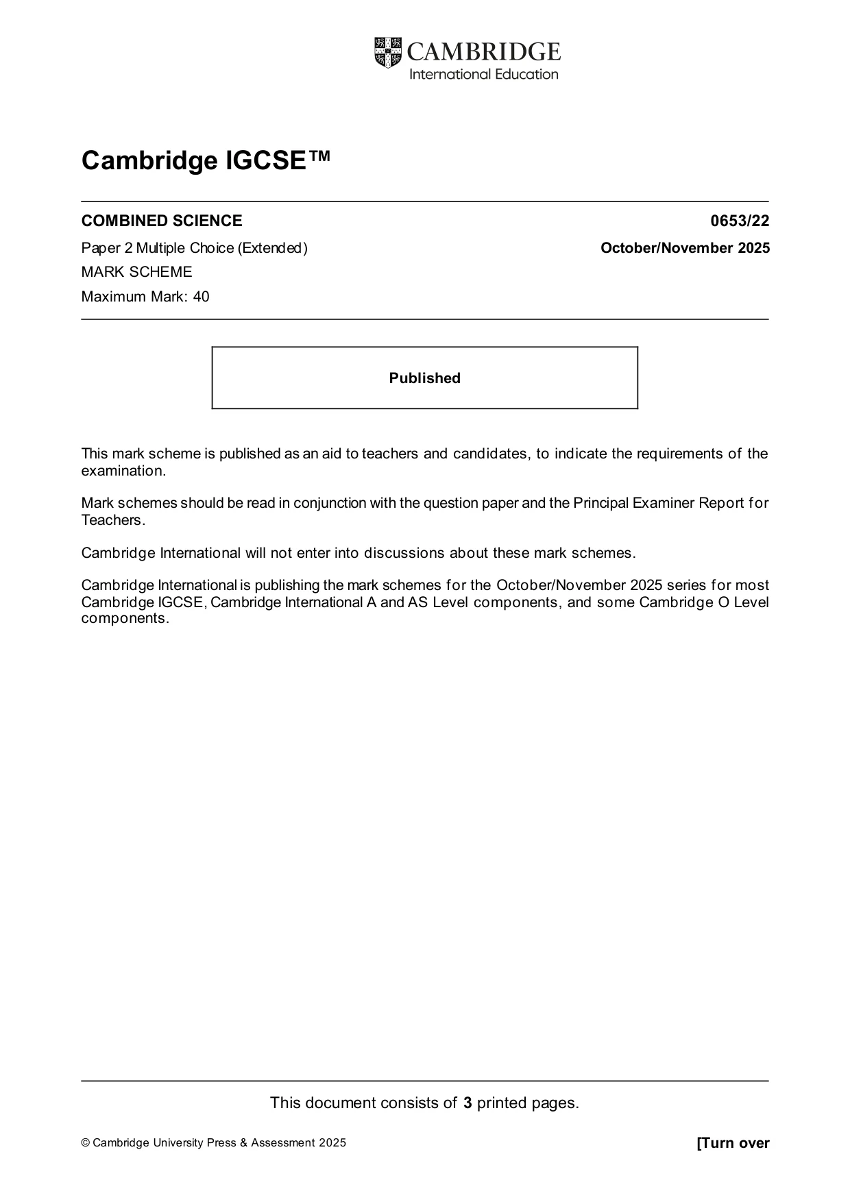 Mark scheme, page 1 of 3