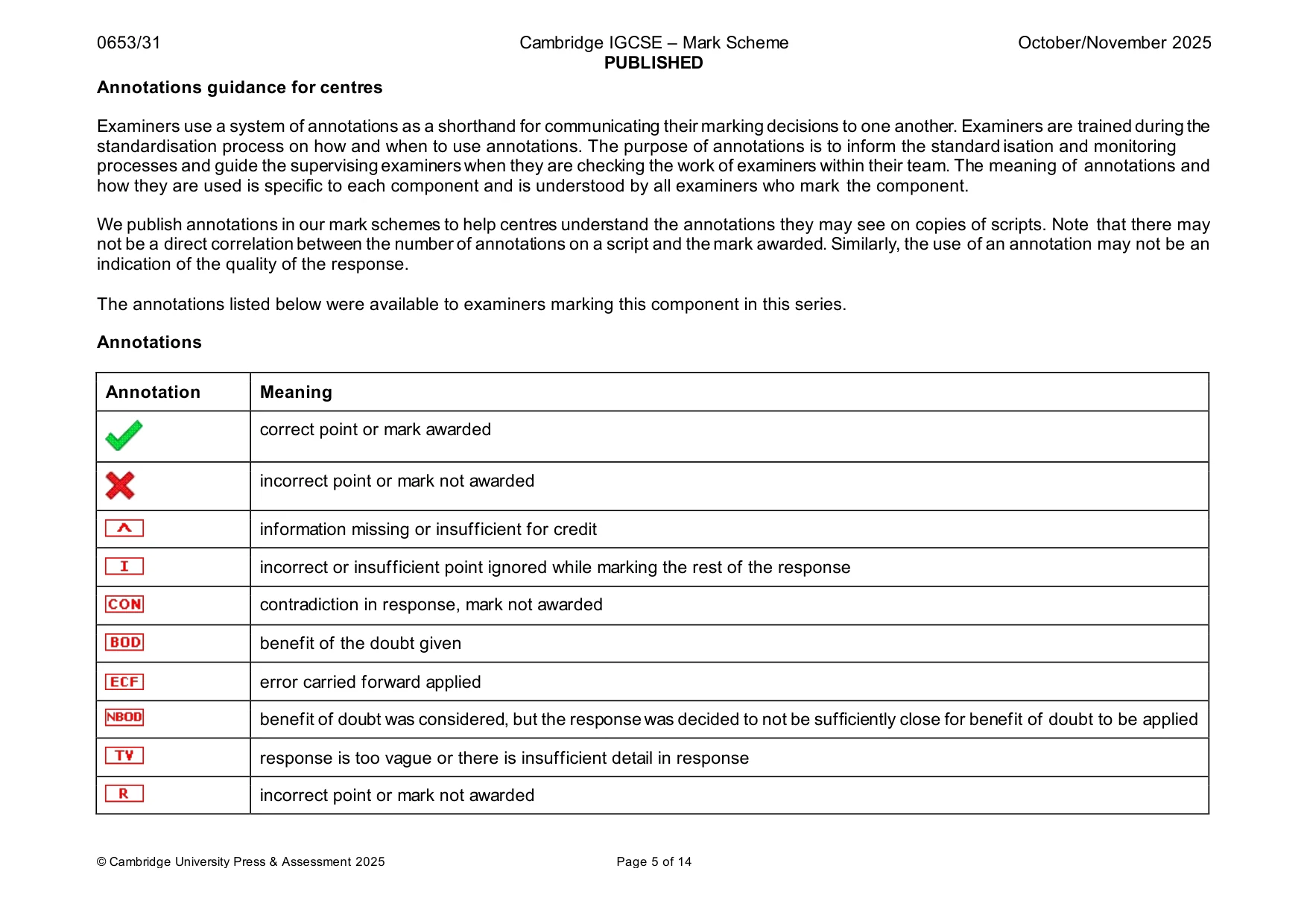 Mark scheme, page 5 of 14