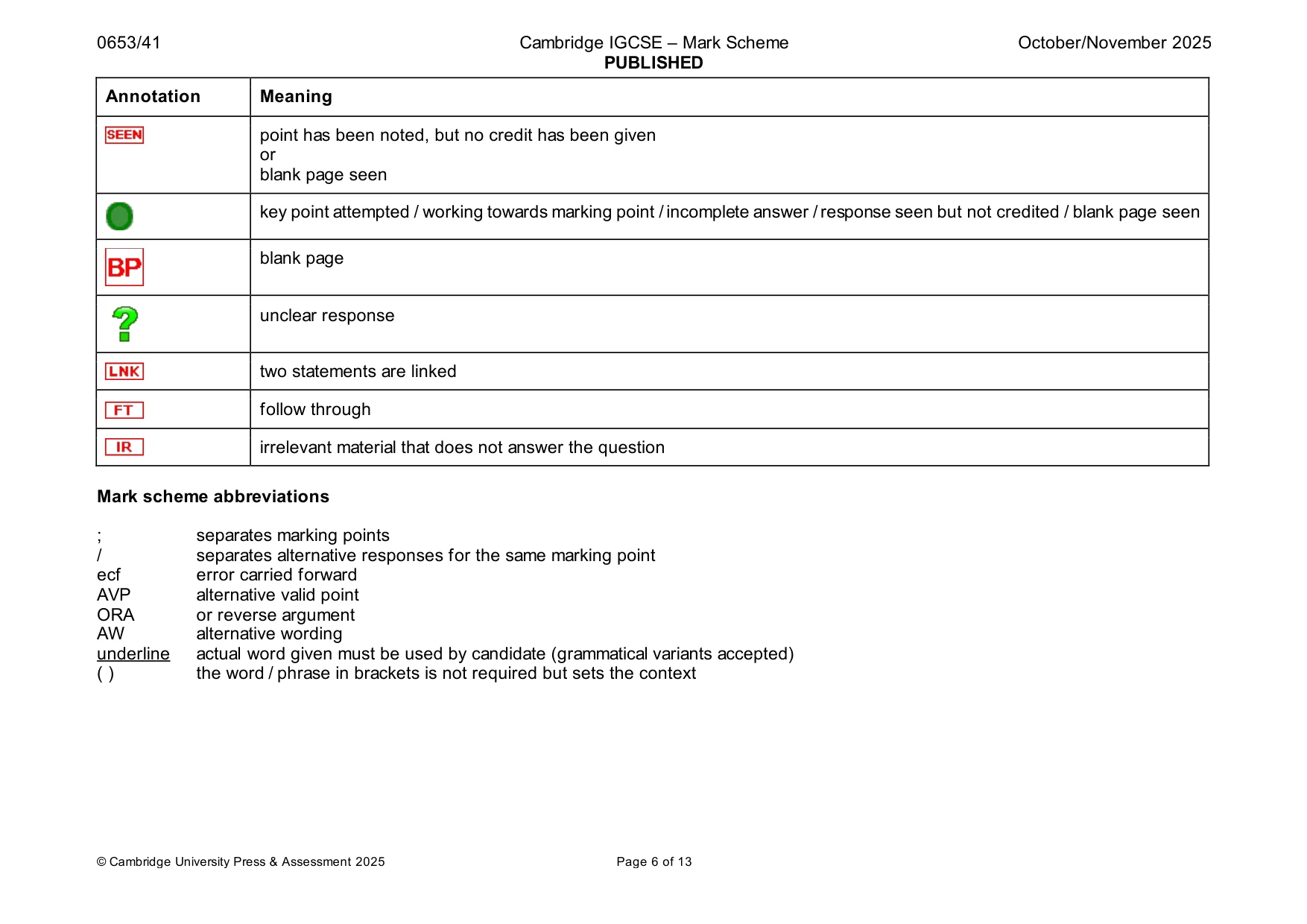 Mark scheme, page 6 of 13