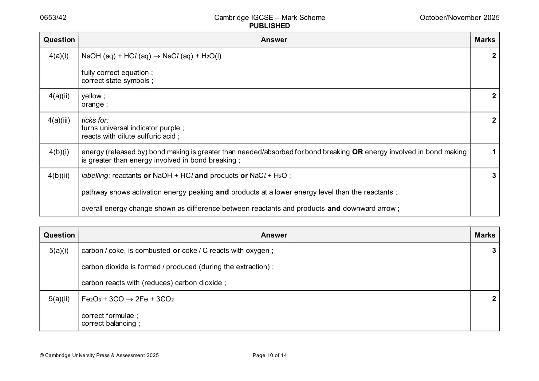 Mark scheme, page 10 of 14
