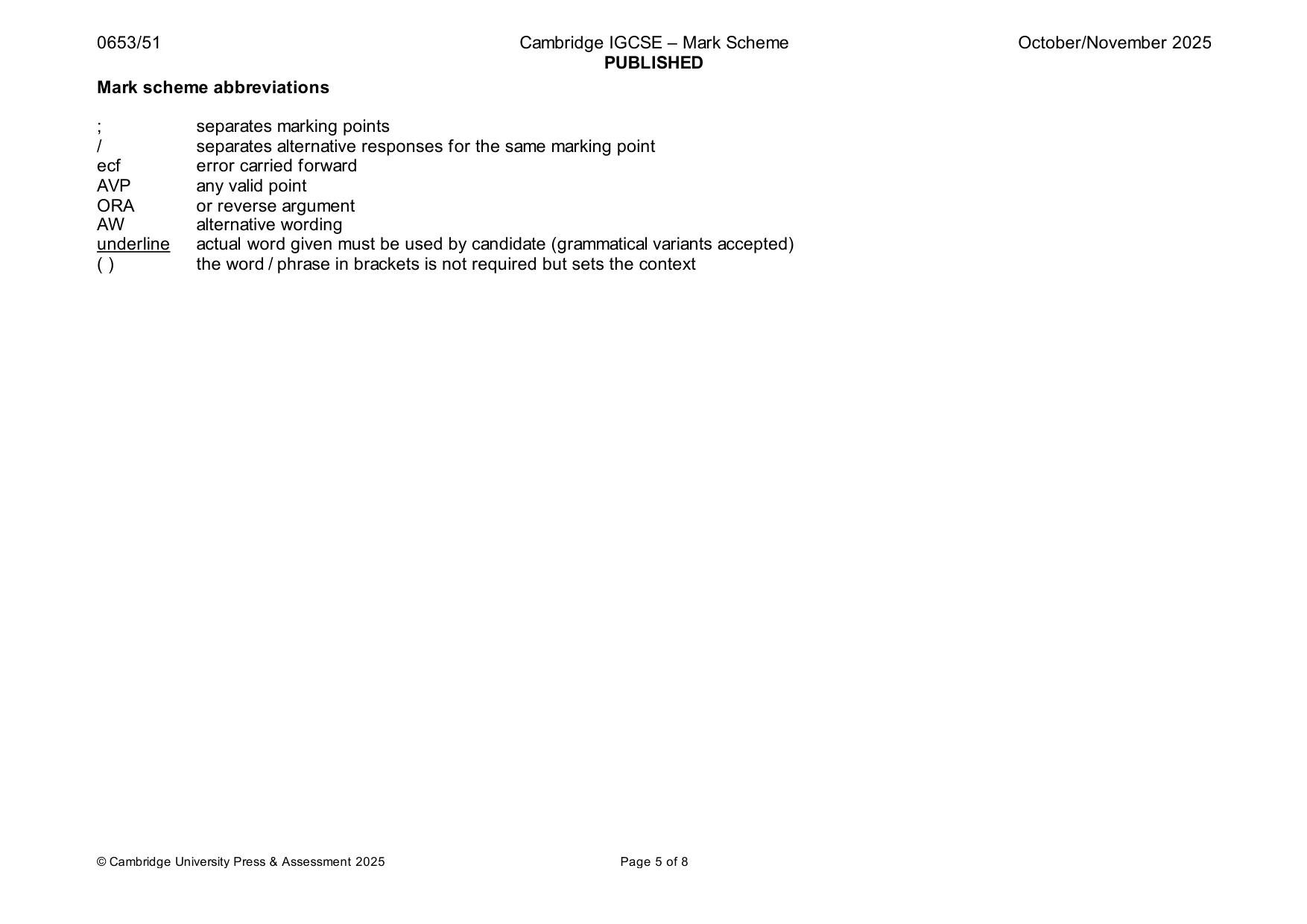 Mark scheme, page 5 of 8