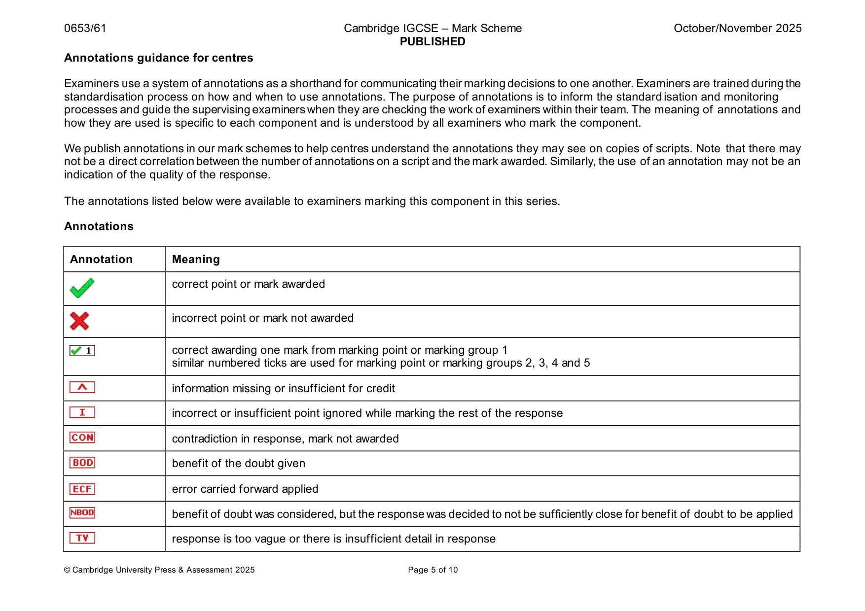 Mark scheme, page 5 of 10