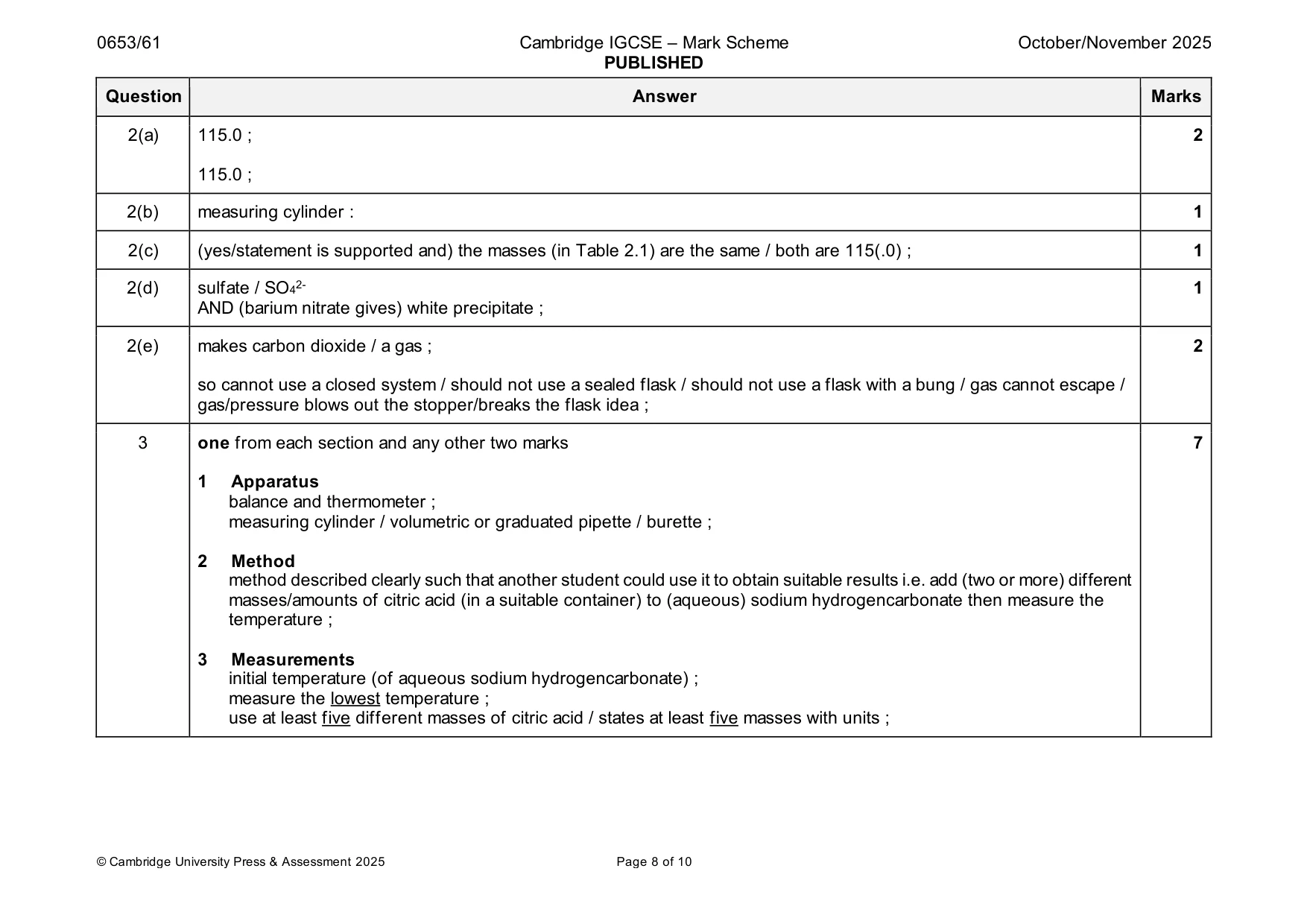 Mark scheme, page 8 of 10