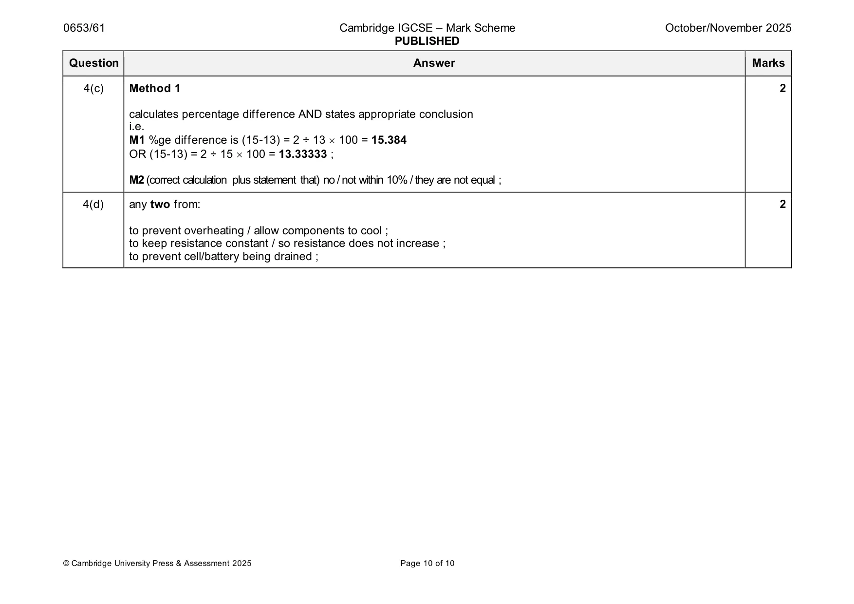 Mark scheme, page 10 of 10