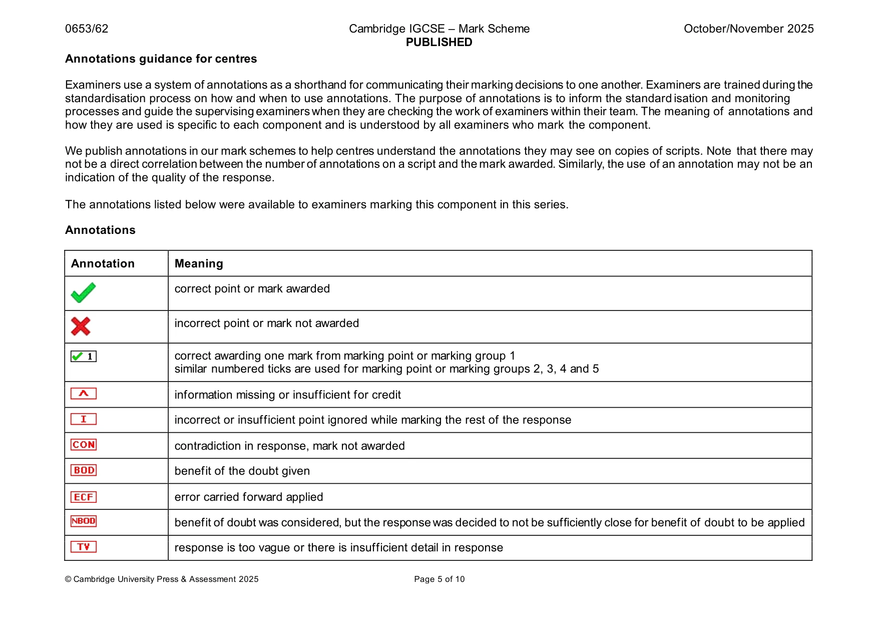 Mark scheme, page 5 of 10