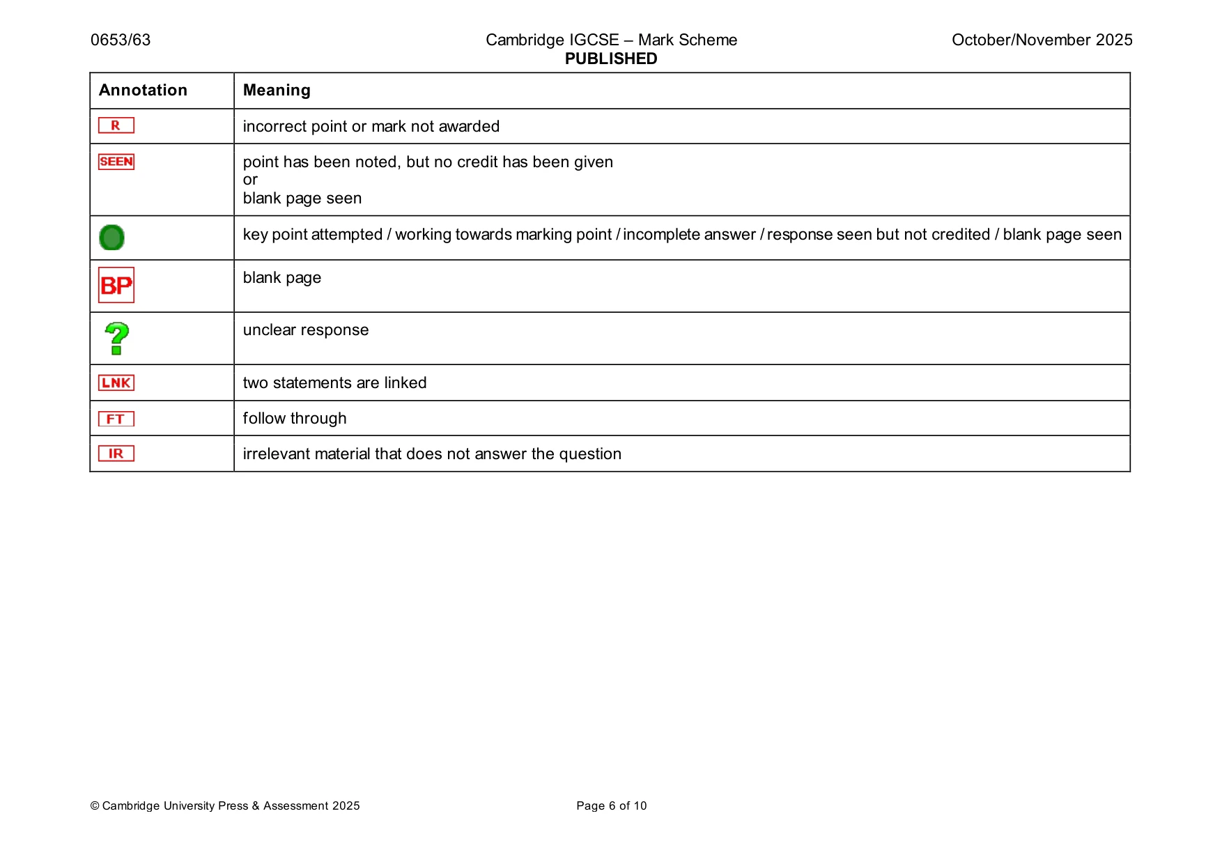 Mark scheme, page 6 of 10