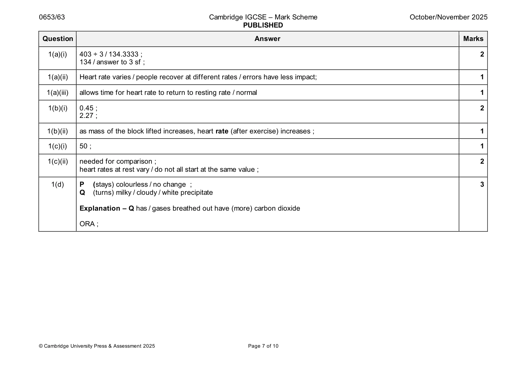 Mark scheme, page 7 of 10