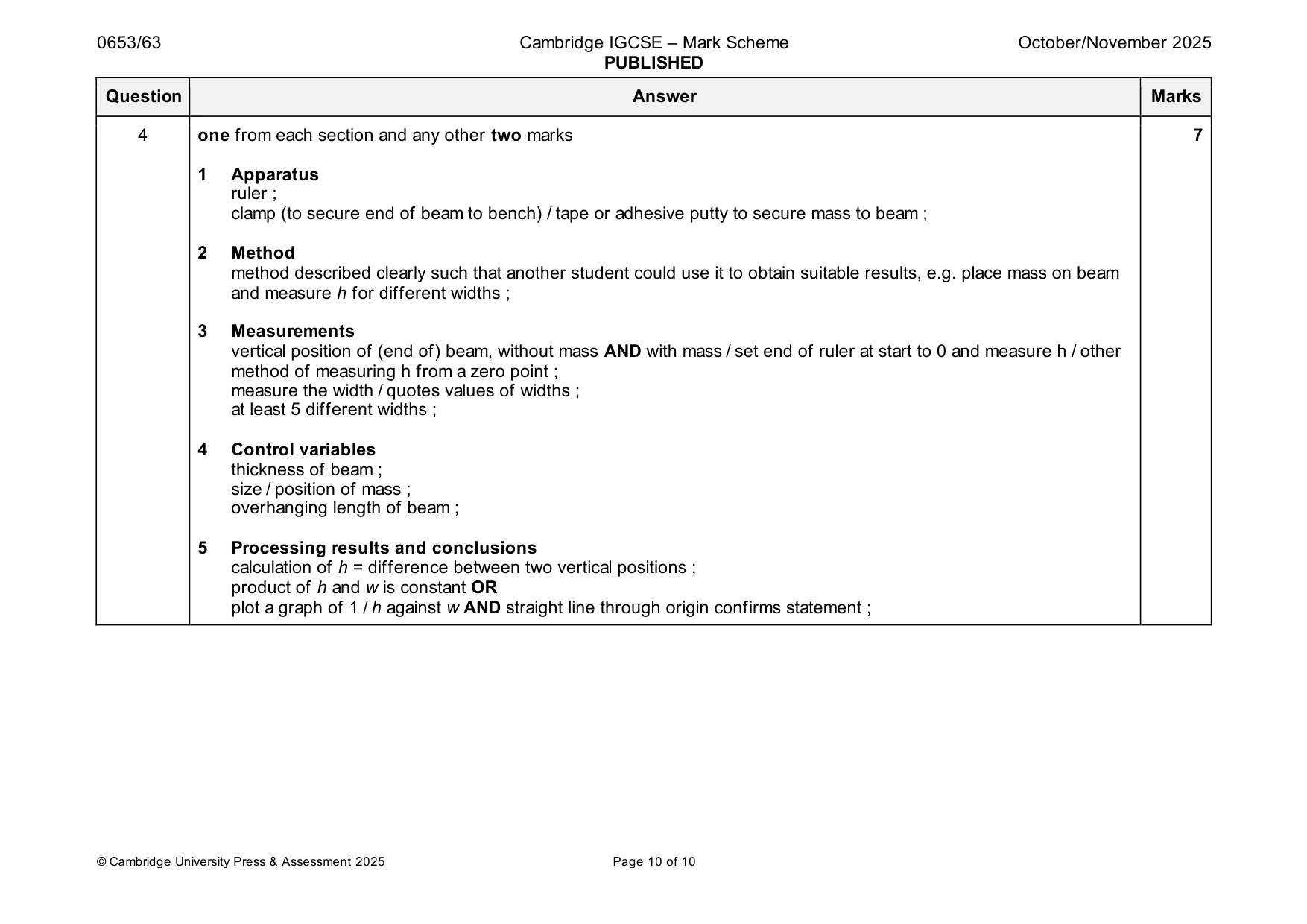 Mark scheme, page 10 of 10