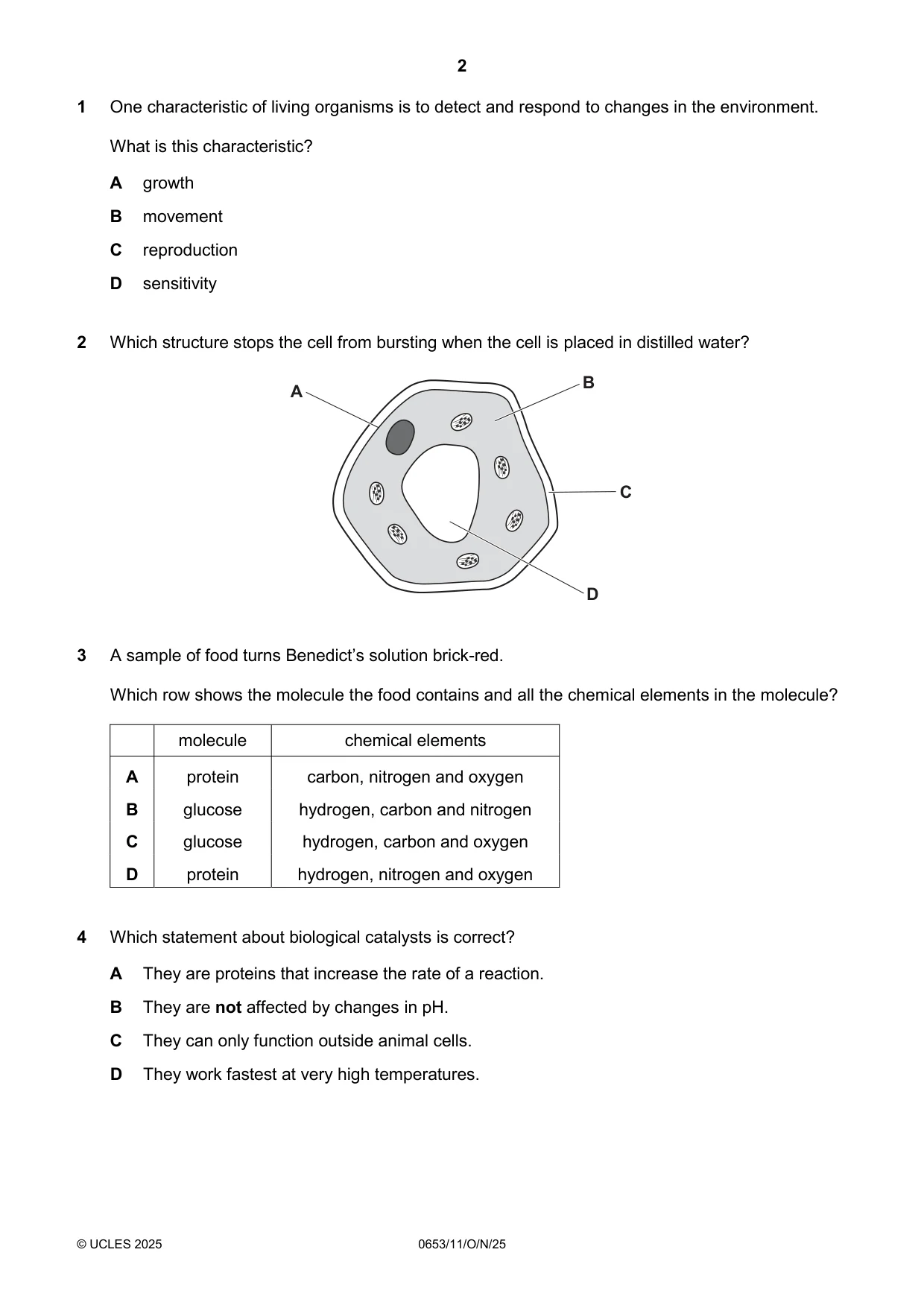 Cambridge IGCSE Science - Combined 0653 2025 Oct/Nov Paper 1 · Variant 1 question paper, page 2 of 16