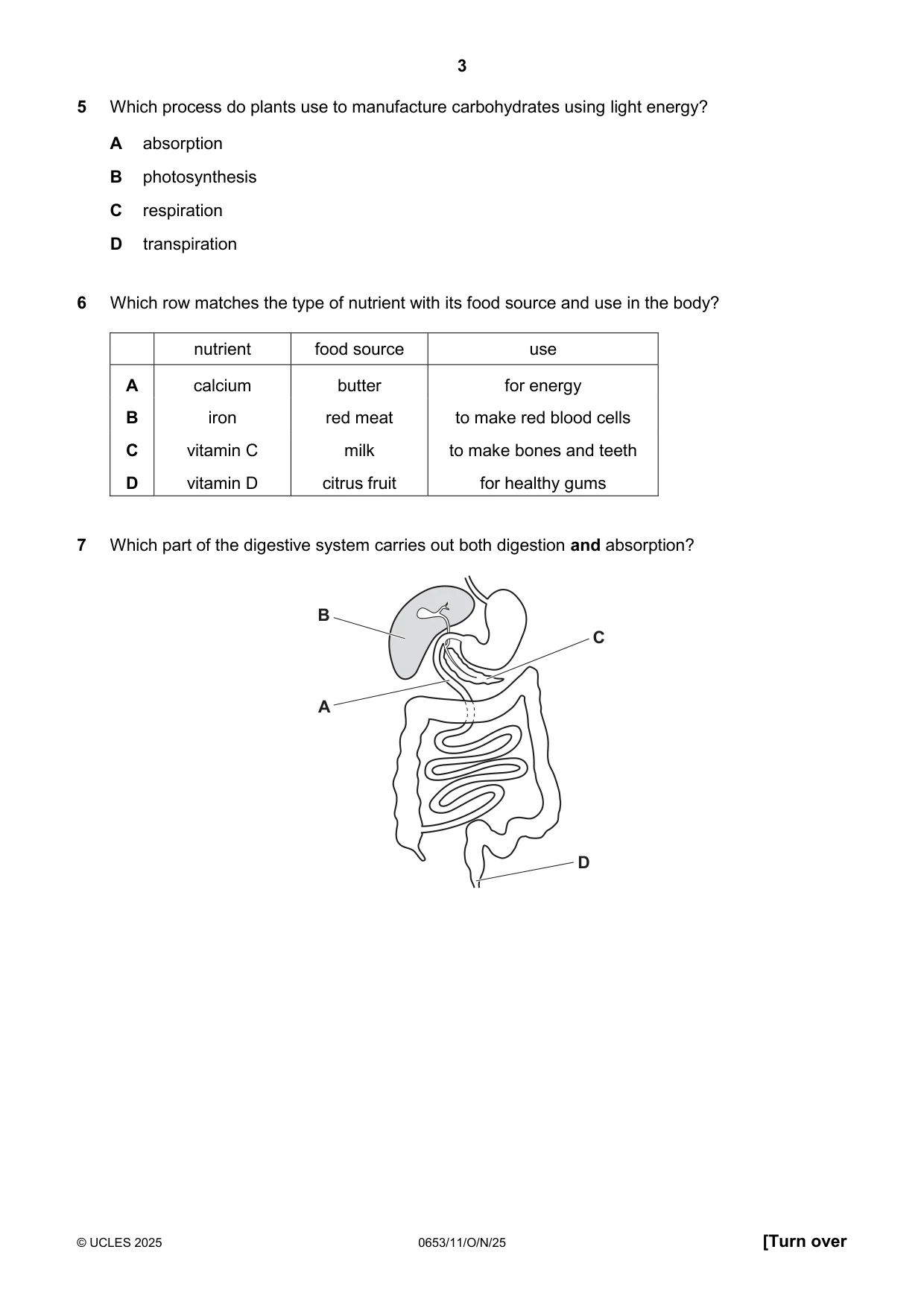 Cambridge IGCSE Science - Combined 0653 2025 Oct/Nov Paper 1 · Variant 1 question paper, page 3 of 16