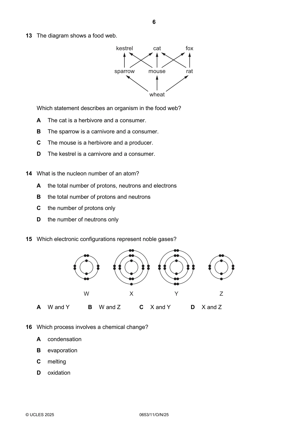 Cambridge IGCSE Science - Combined 0653 2025 Oct/Nov Paper 1 · Variant 1 question paper, page 6 of 16