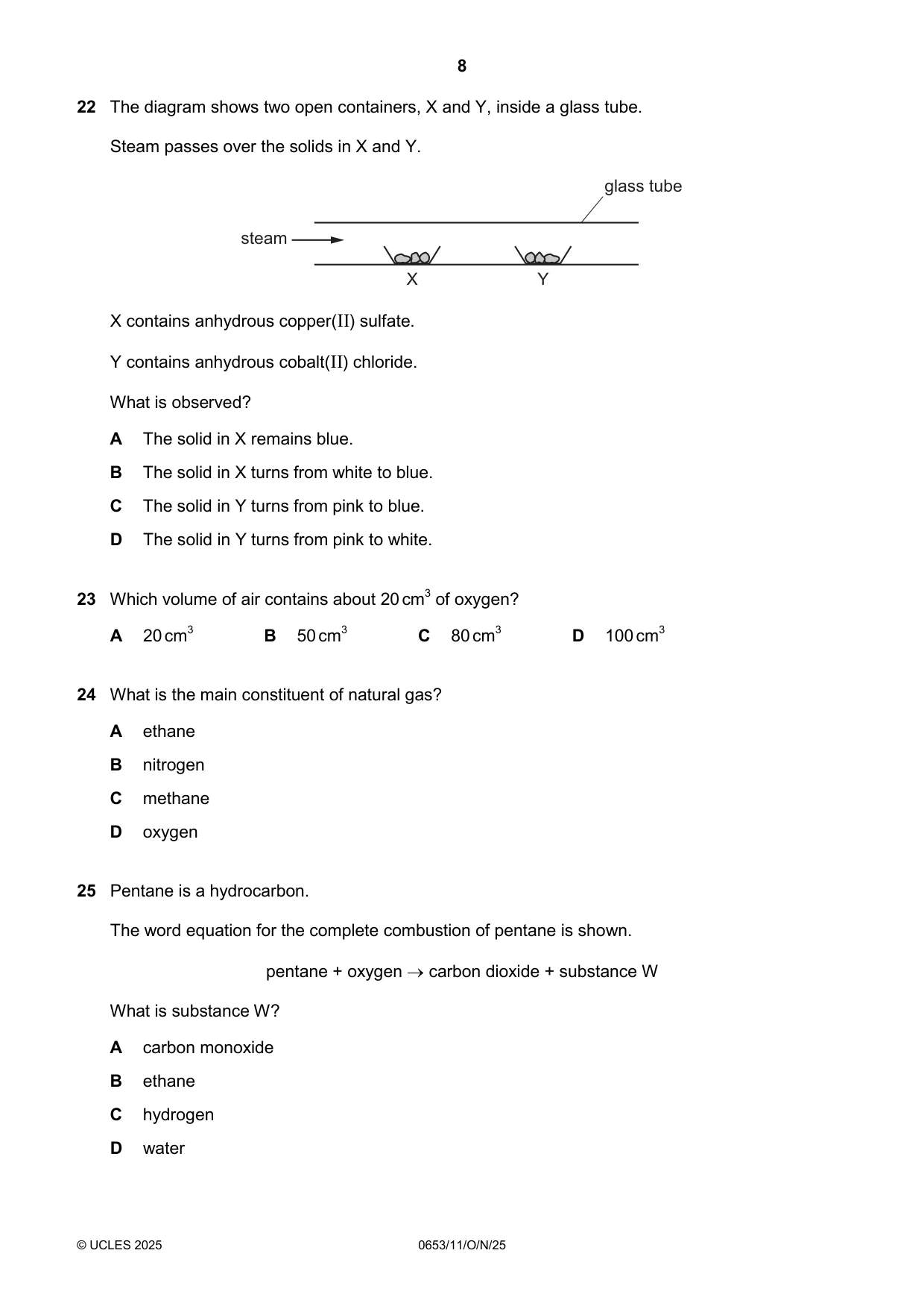 Cambridge IGCSE Science - Combined 0653 2025 Oct/Nov Paper 1 · Variant 1 question paper, page 8 of 16