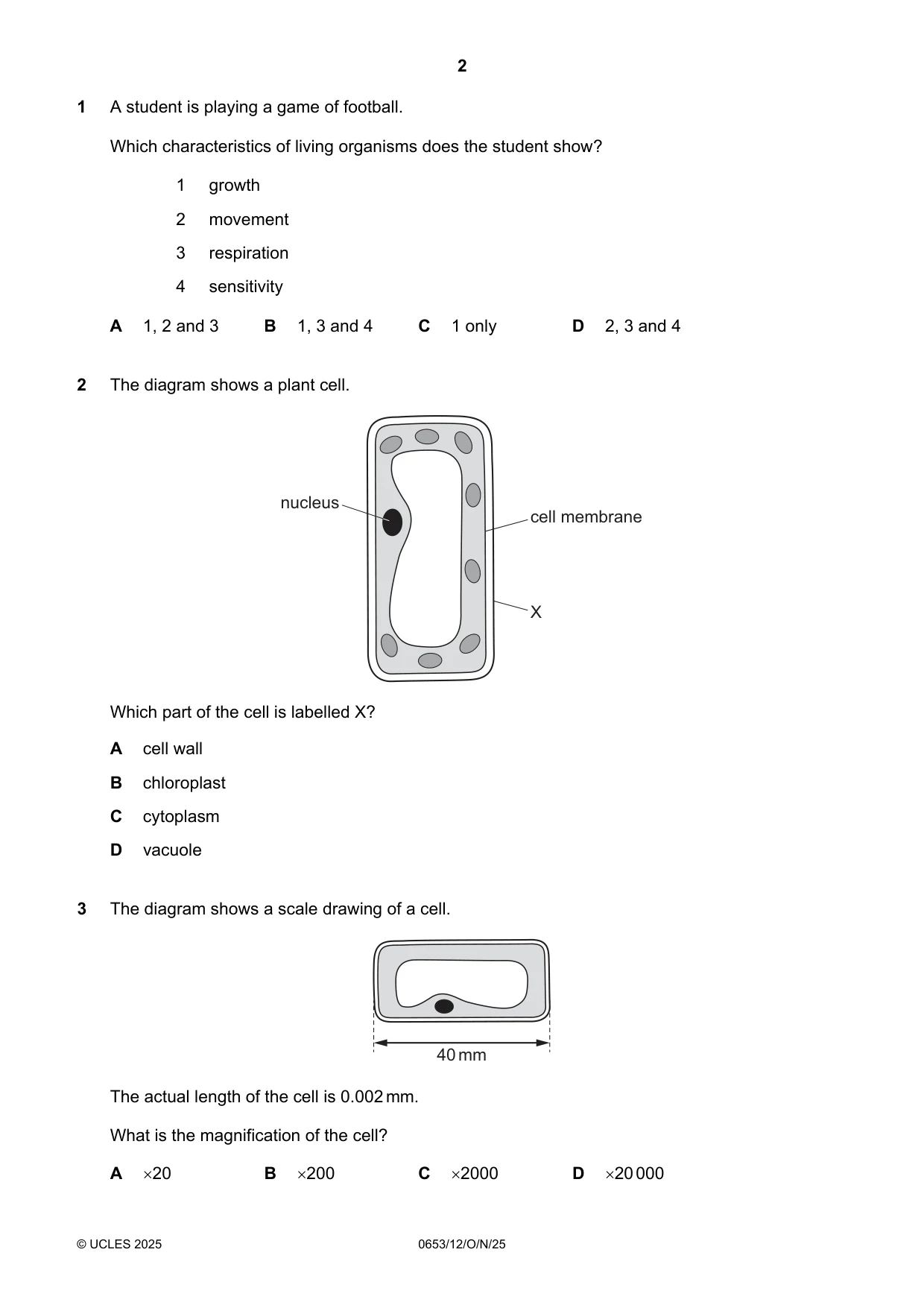 Cambridge IGCSE Science - Combined 0653 2025 Oct/Nov Paper 1 · Variant 2 question paper, page 2 of 16