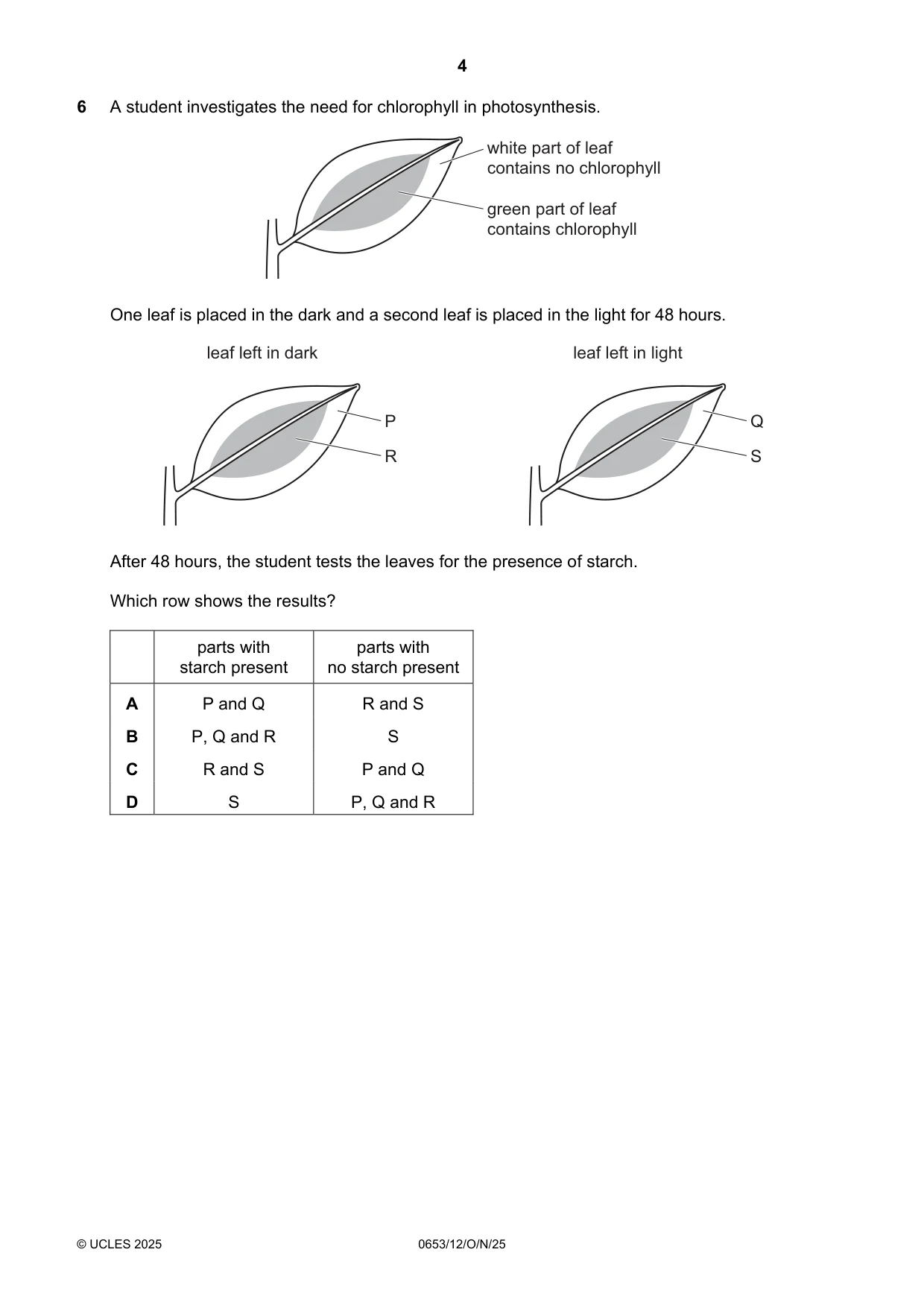 Cambridge IGCSE Science - Combined 0653 2025 Oct/Nov Paper 1 · Variant 2 question paper, page 4 of 16