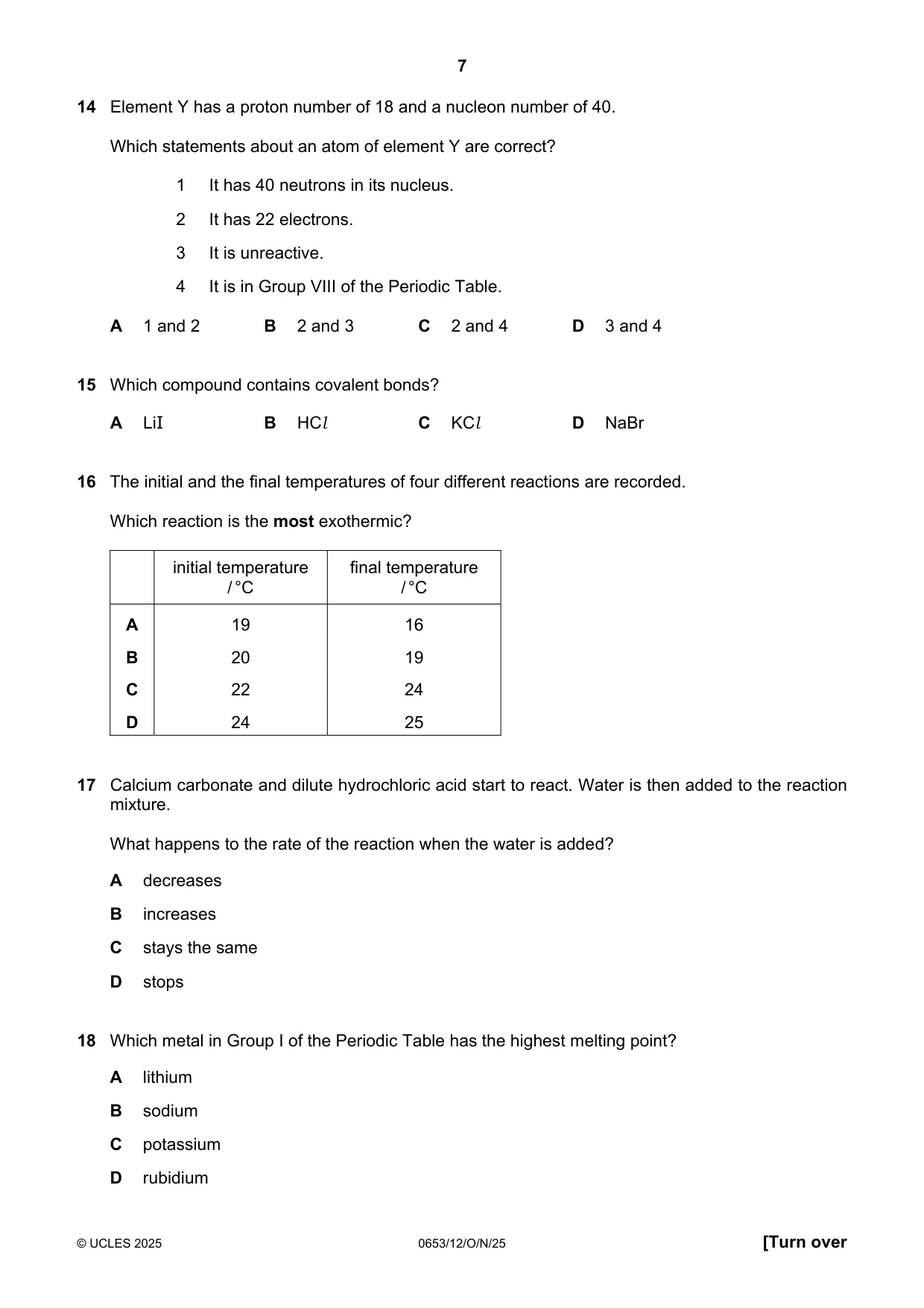 Cambridge IGCSE Science - Combined 0653 2025 Oct/Nov Paper 1 · Variant 2 question paper, page 7 of 16