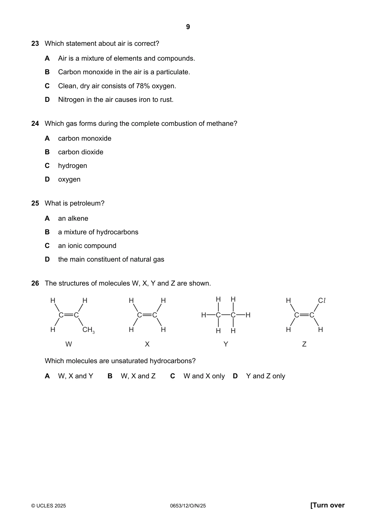 Cambridge IGCSE Science - Combined 0653 2025 Oct/Nov Paper 1 · Variant 2 question paper, page 9 of 16