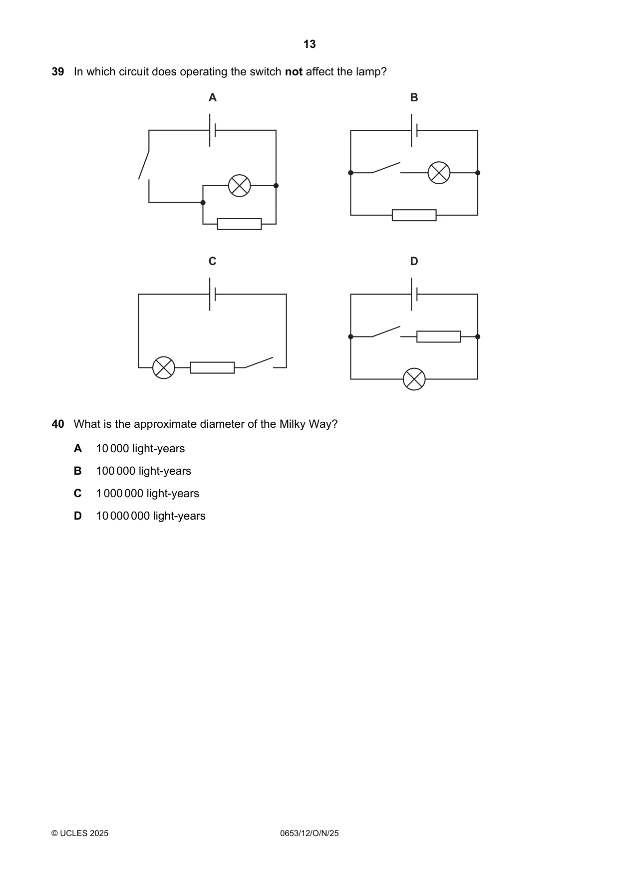 Cambridge IGCSE Science - Combined 0653 2025 Oct/Nov Paper 1 · Variant 2 question paper, page 13 of 16