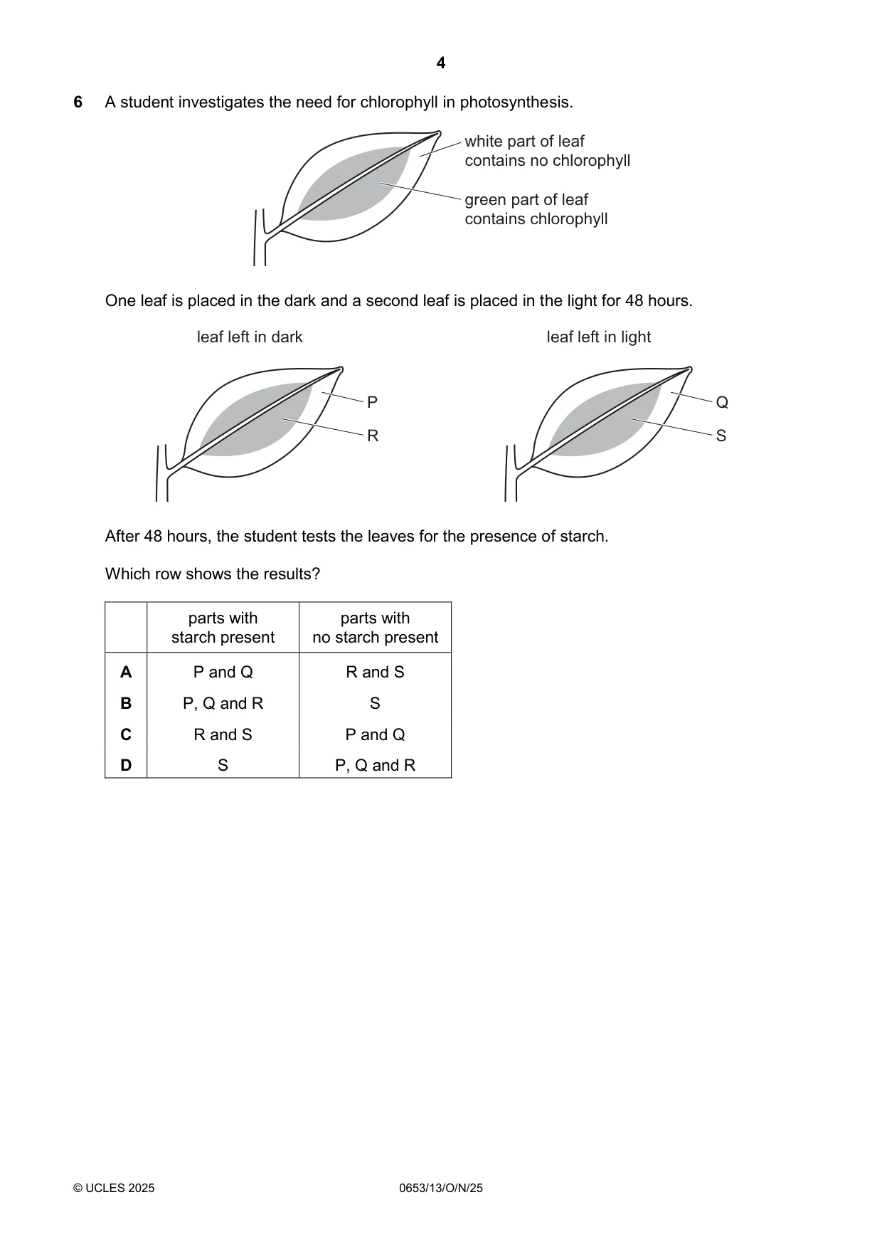 Cambridge IGCSE Science - Combined 0653 2025 Oct/Nov Paper 1 · Variant 3 question paper, page 4 of 16