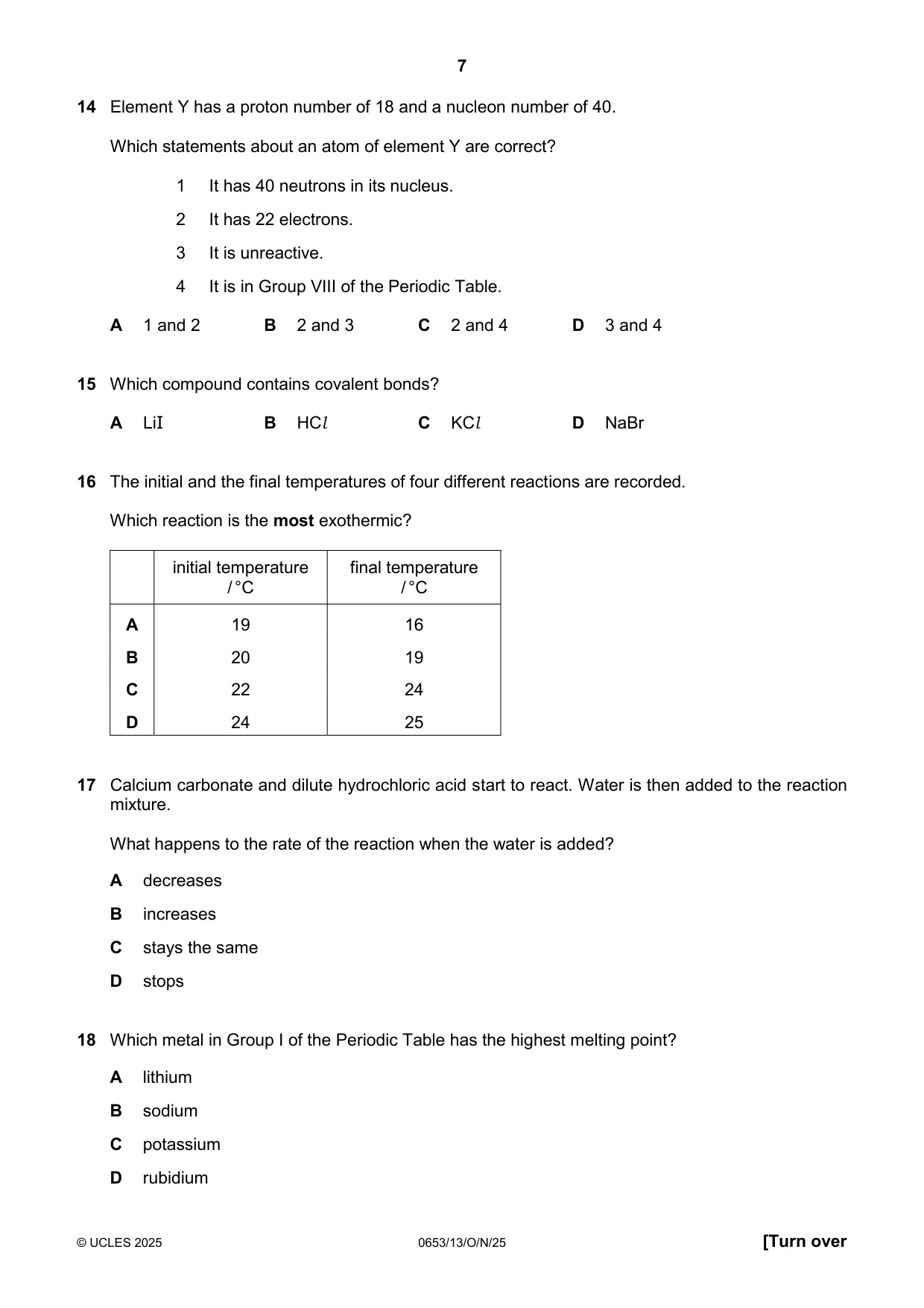 Cambridge IGCSE Science - Combined 0653 2025 Oct/Nov Paper 1 · Variant 3 question paper, page 7 of 16