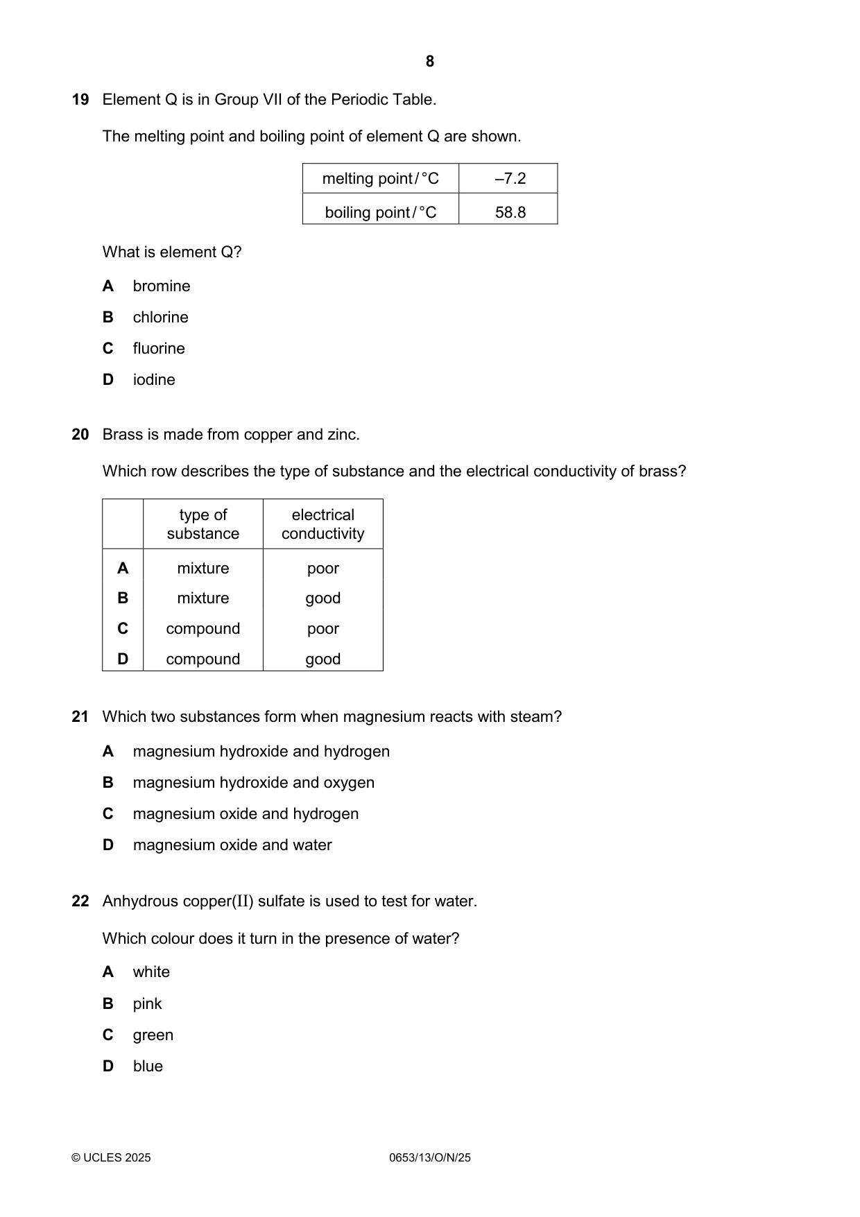 Cambridge IGCSE Science - Combined 0653 2025 Oct/Nov Paper 1 · Variant 3 question paper, page 8 of 16
