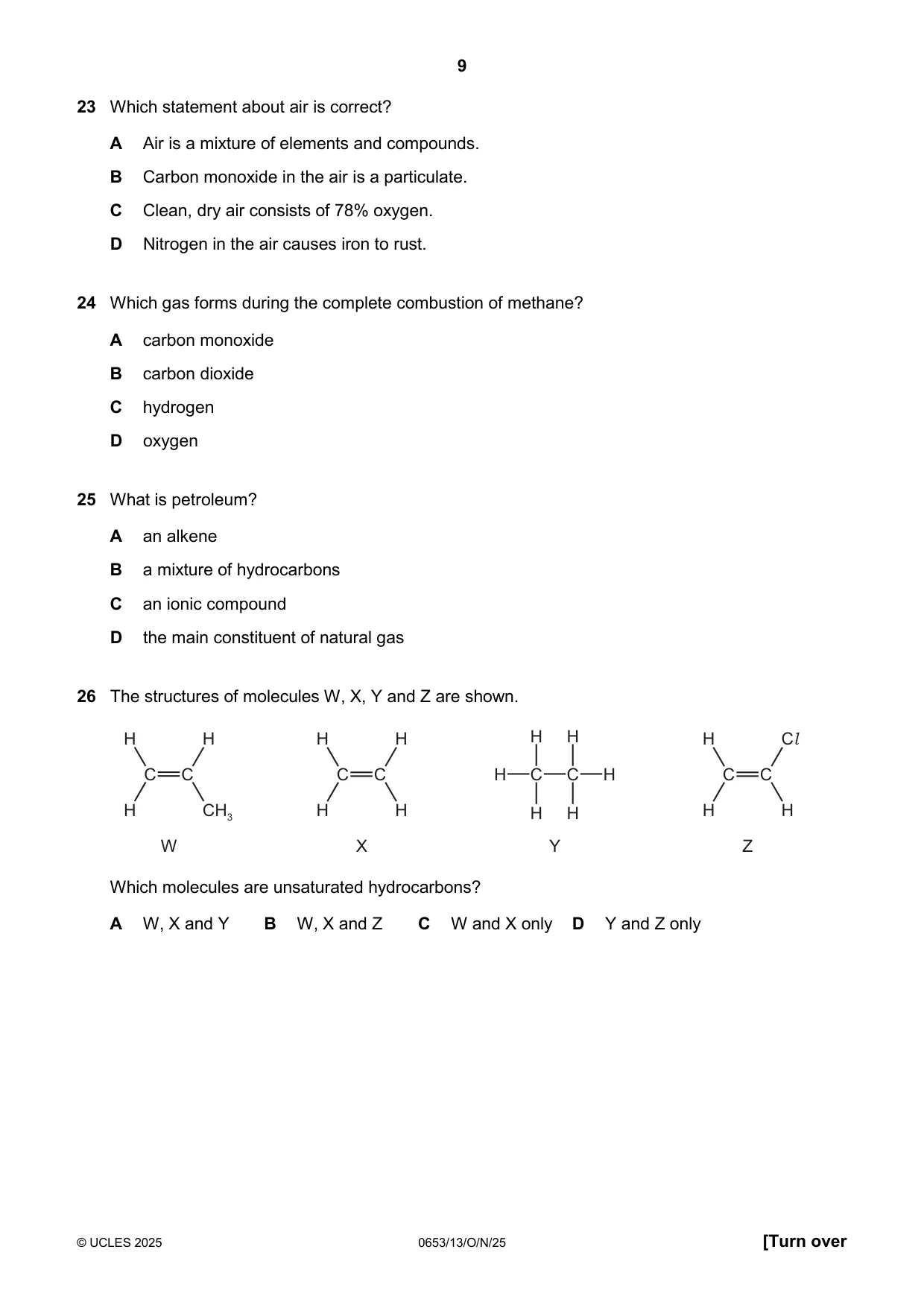 Cambridge IGCSE Science - Combined 0653 2025 Oct/Nov Paper 1 · Variant 3 question paper, page 9 of 16